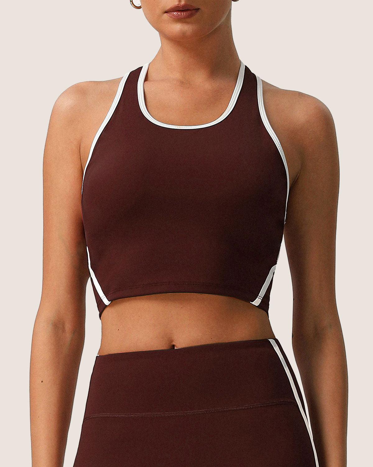 Brown Scoop Neck Yoga Tank Top - Light Support Product Image