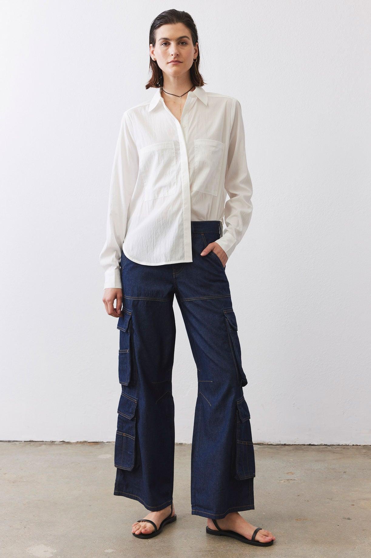 The Petite Off Duty Light Denim Cargo Pants Product Image