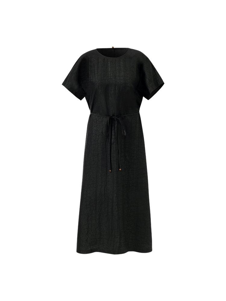 18 Momme Xiang Yun Silk Gathered Waist Women Midi Dress With Pockets Product Image