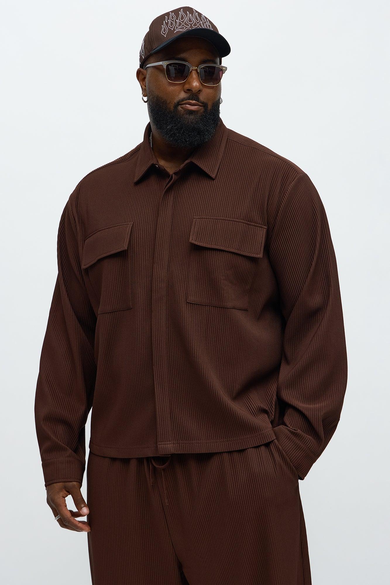 Show Up Cropped Long Sleeve Button Up Shirt - Brown Male Product Image