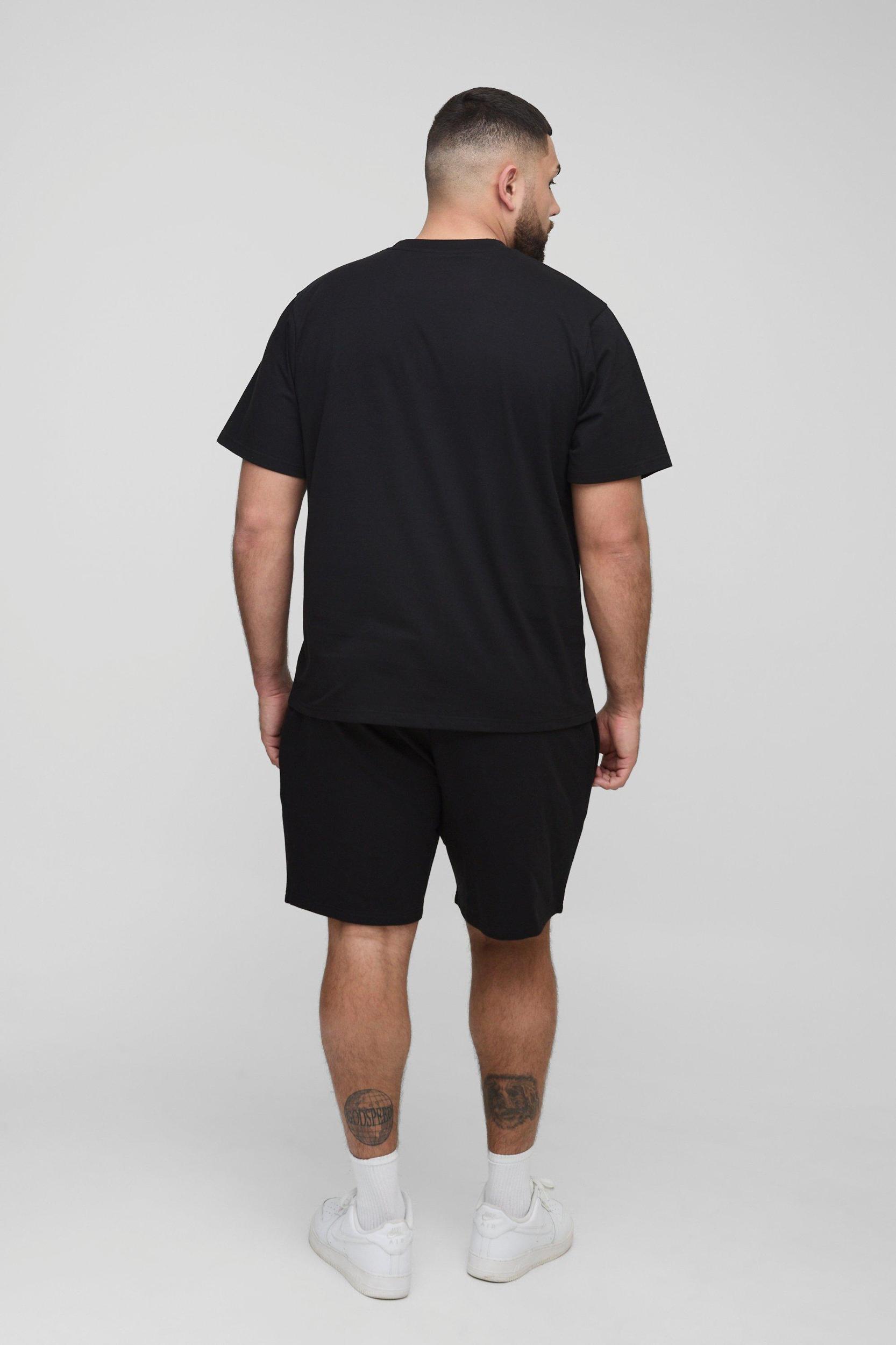 Plus Man Embroidered Regular Fit T-Shirt & Short Set | boohooMAN USA Product Image