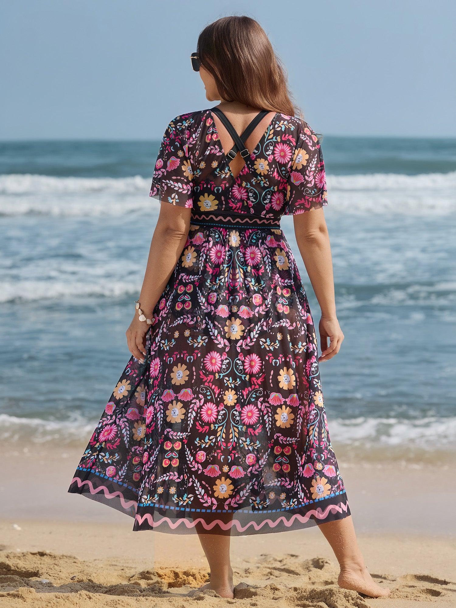 Sarong Two-Piece Tummy-Control One-Piece Swimsuit Female Product Image