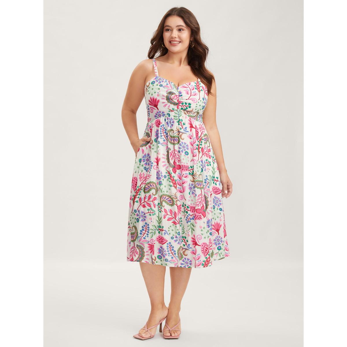 Plus Size Backless Bow Paisley Print Cami Midi Dress Multicolor Women Boho Tie knot Non Sleeveless Curvy BloomChic 18-20/2X Product Image