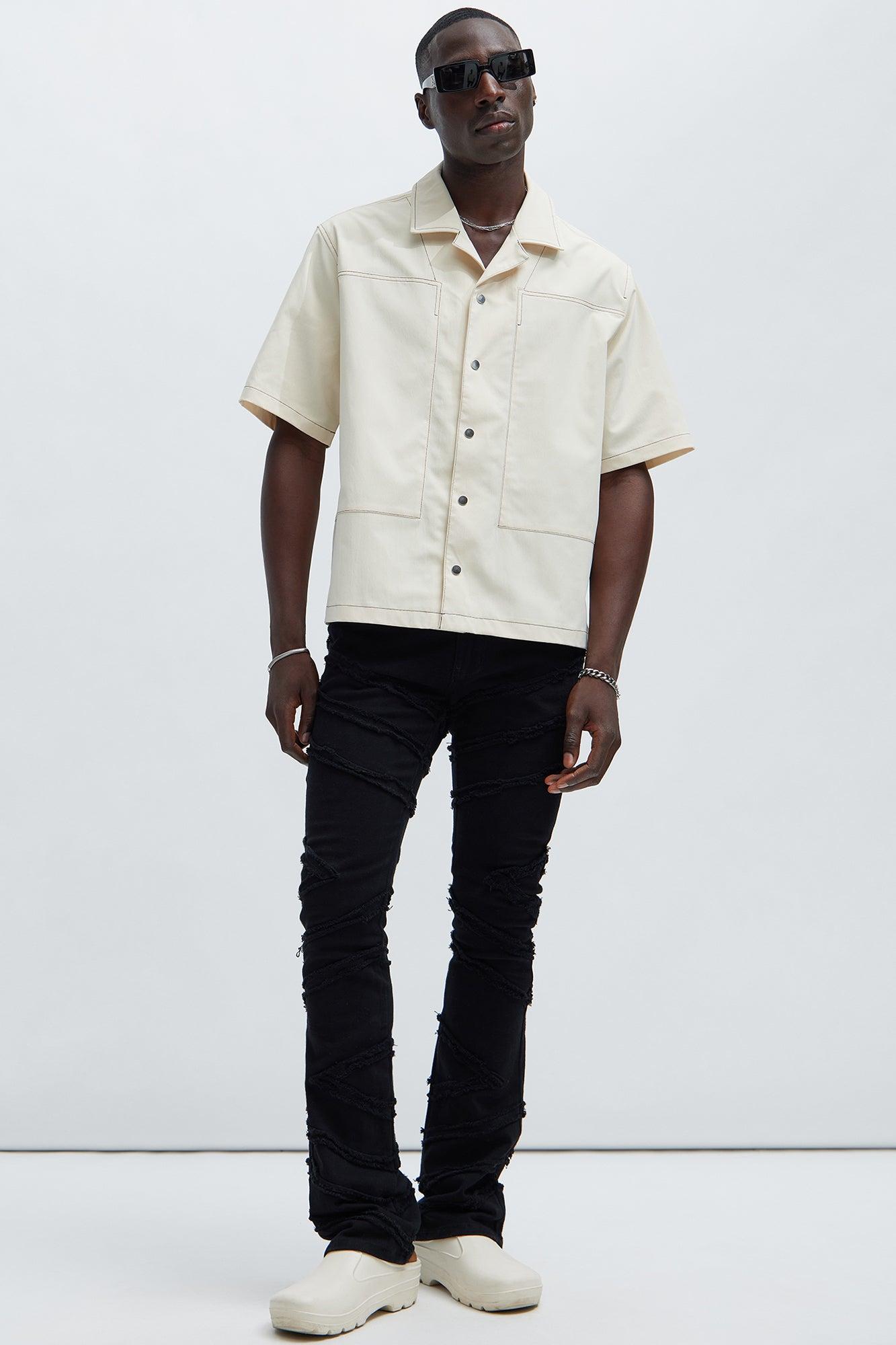 Hudson Contrast Stitching Shirt - Cream Product Image