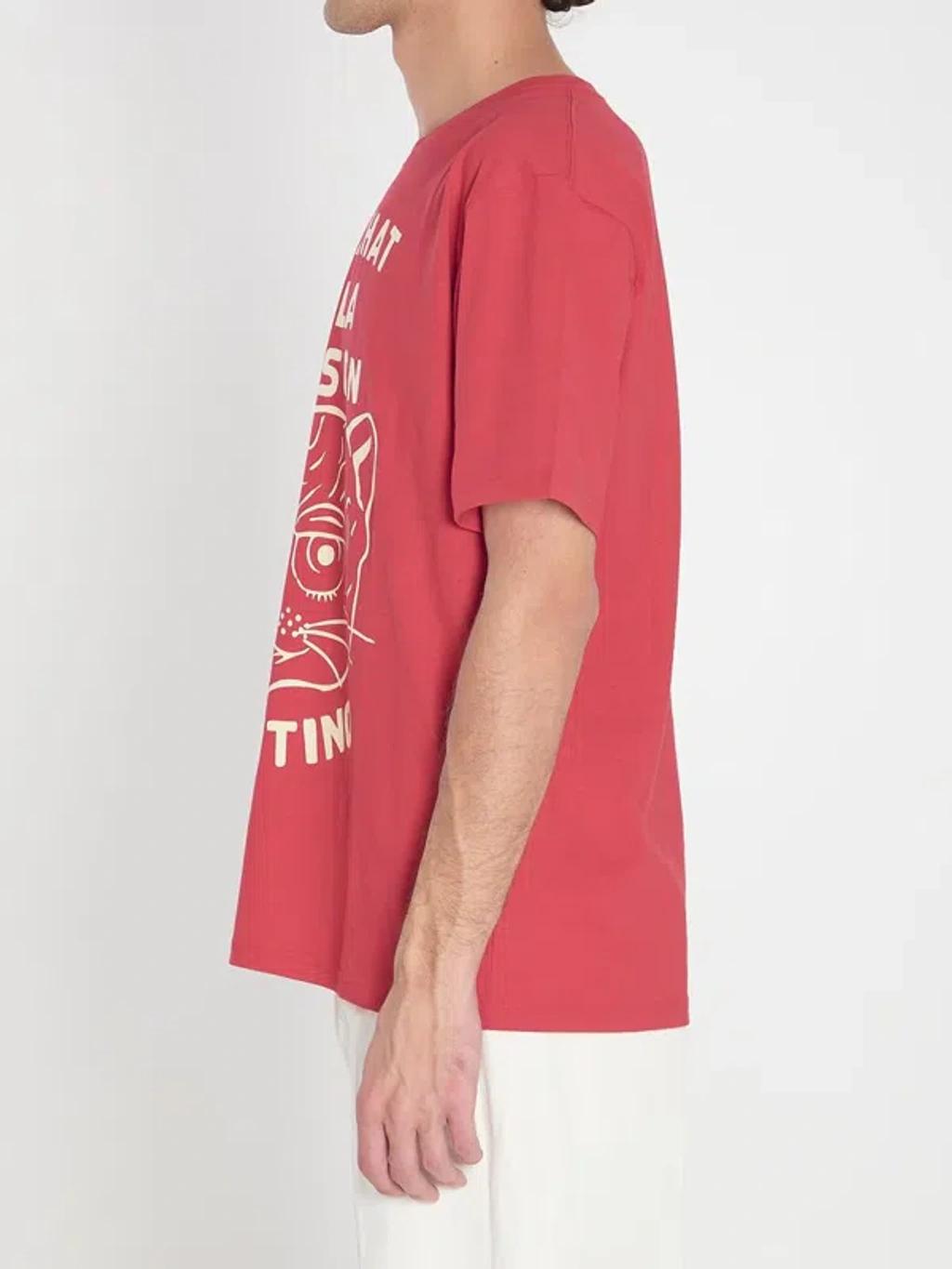 VALENTINO Graphic Print House Cat Crew Neck T-shirt In Red Product Image