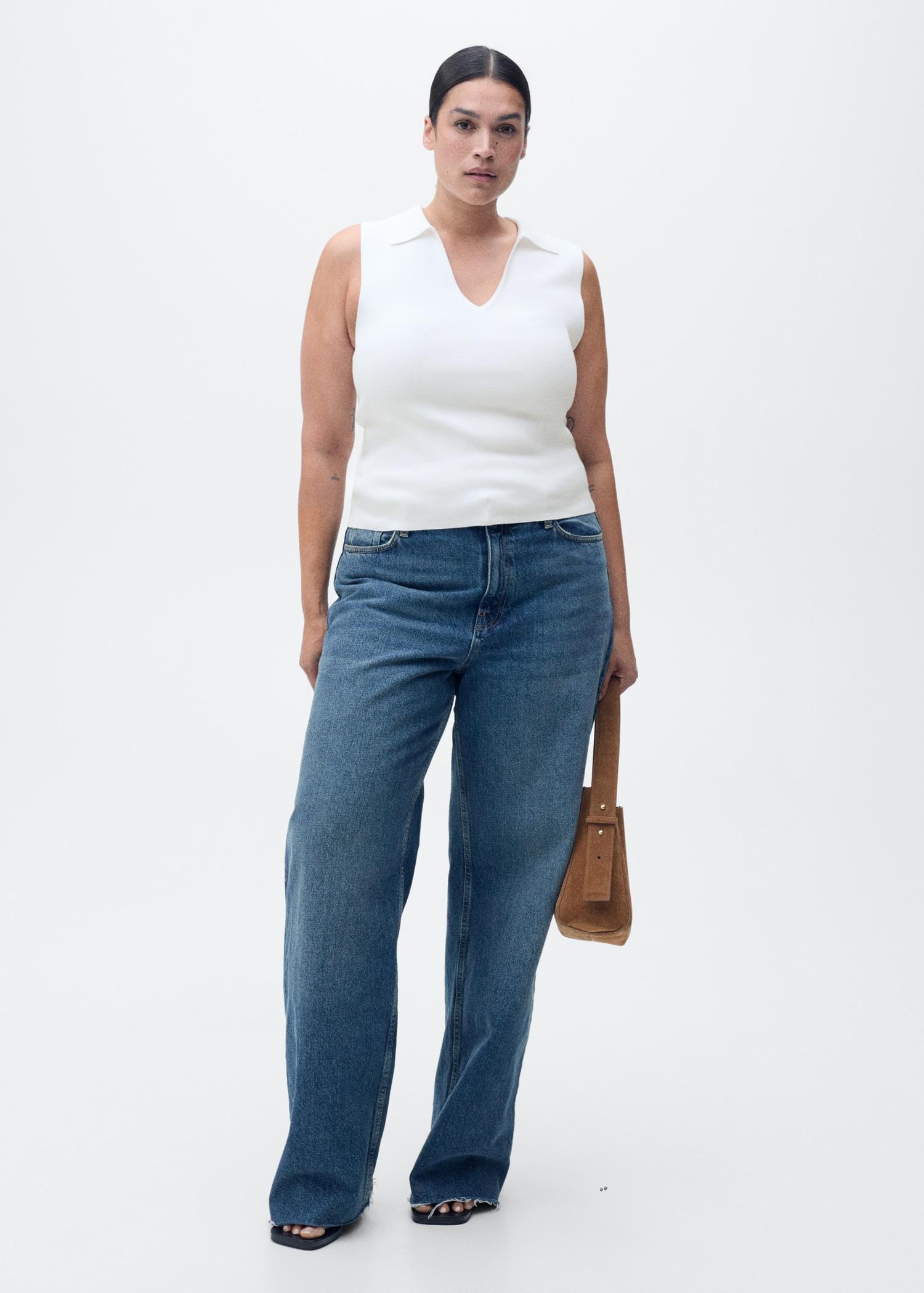 Polo-neck knitted top - Women | MANGO USA Product Image