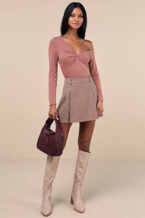 Adorable Simplicity Rusty Rose One-Shoulder Sweater Top Product Image