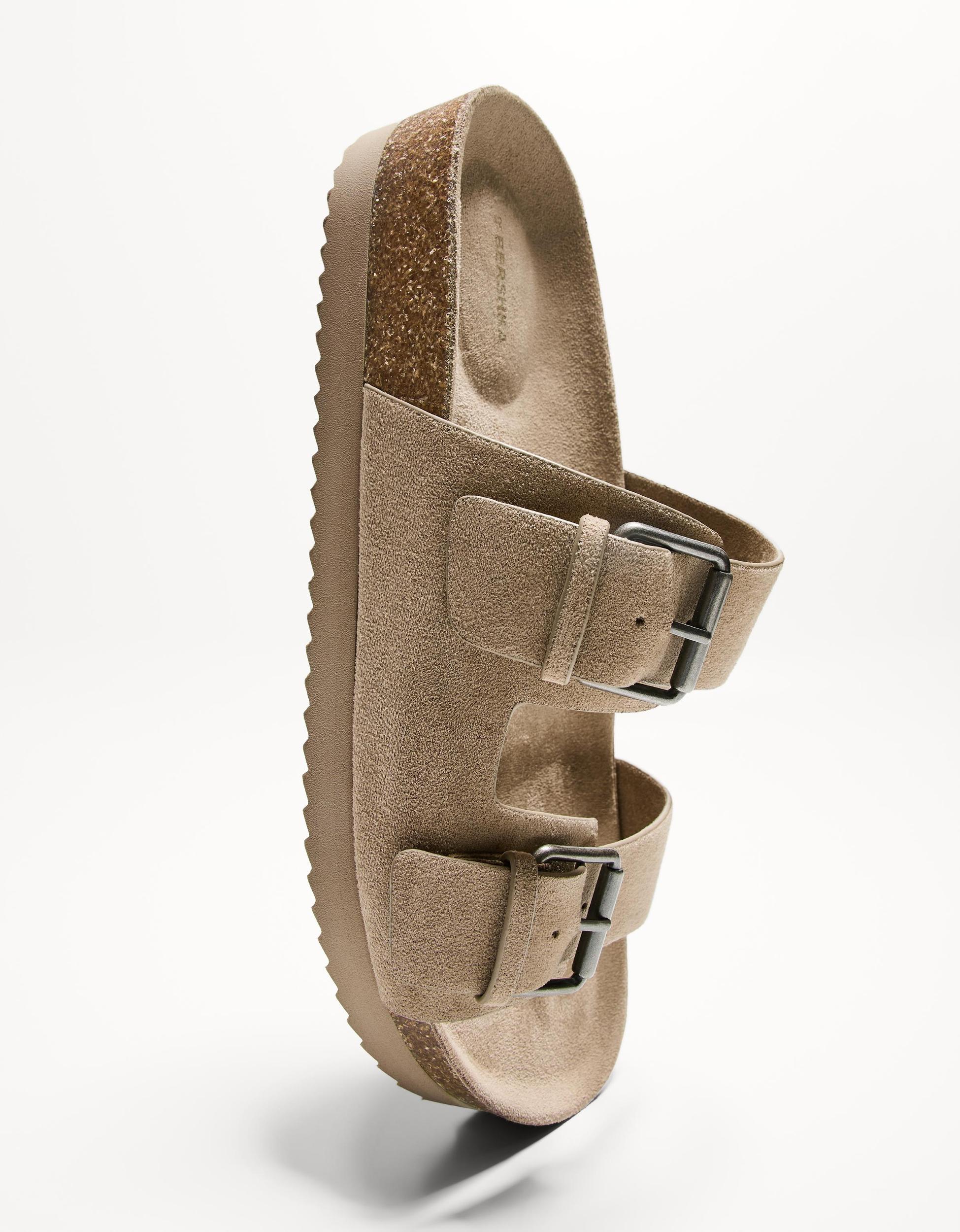 buckled flat slider sandals Product Image