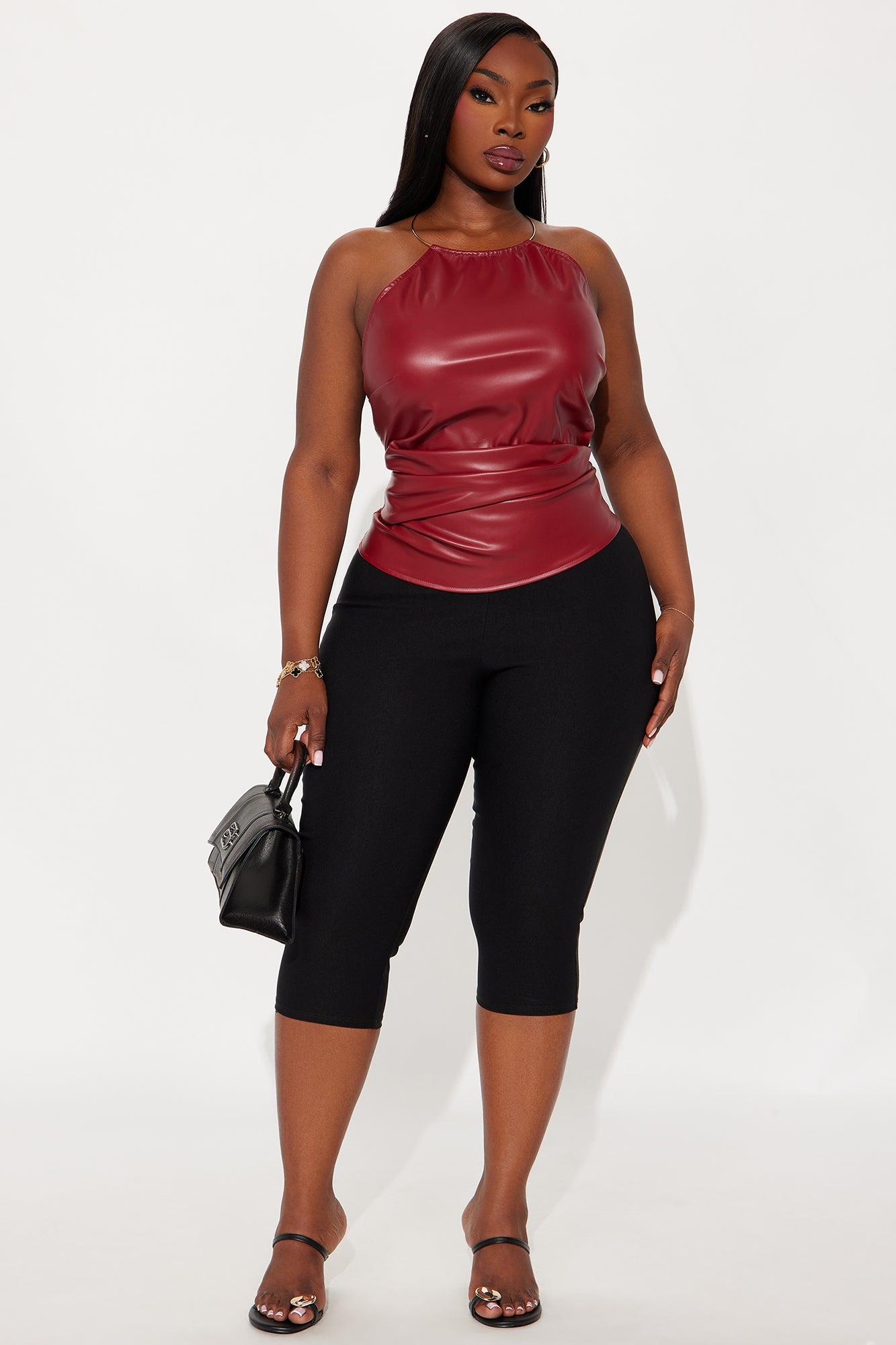 Don't Care Faux Leather Halter Top - Burgundy Female Product Image
