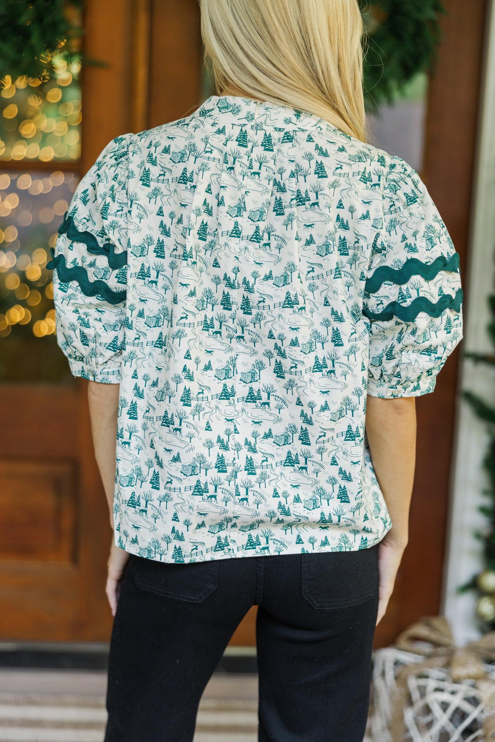 Jump At The Chance Emerald Green Toile Blouse Female Product Image