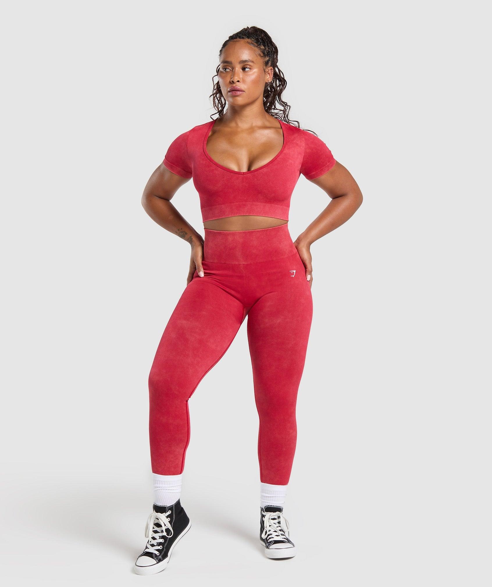 Gymshark Gains Seamless Washed Crop Top - Carmine Red Female Product Image