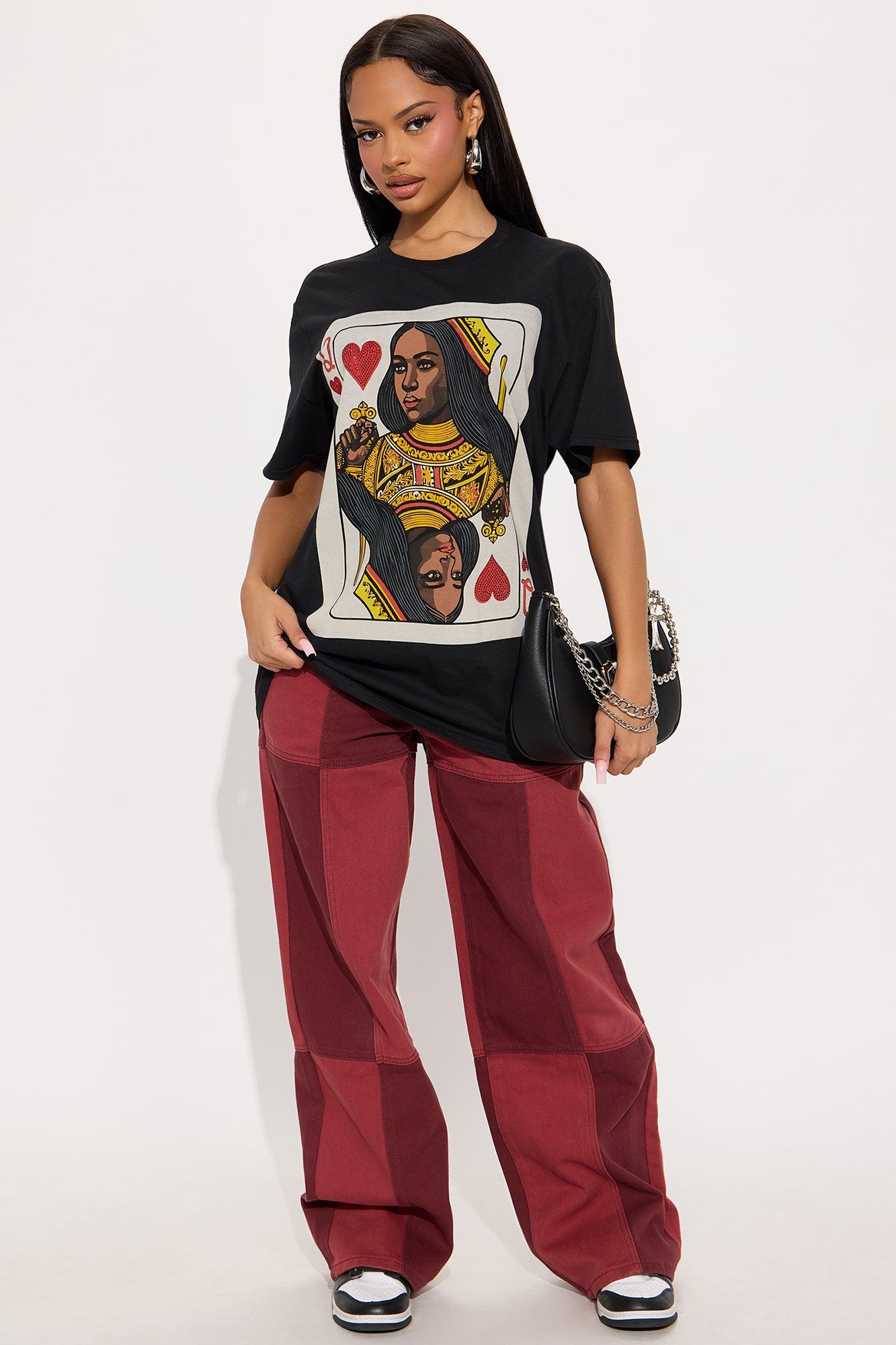 Queen Of Hearts Rhinestone Tee - Black Female Product Image