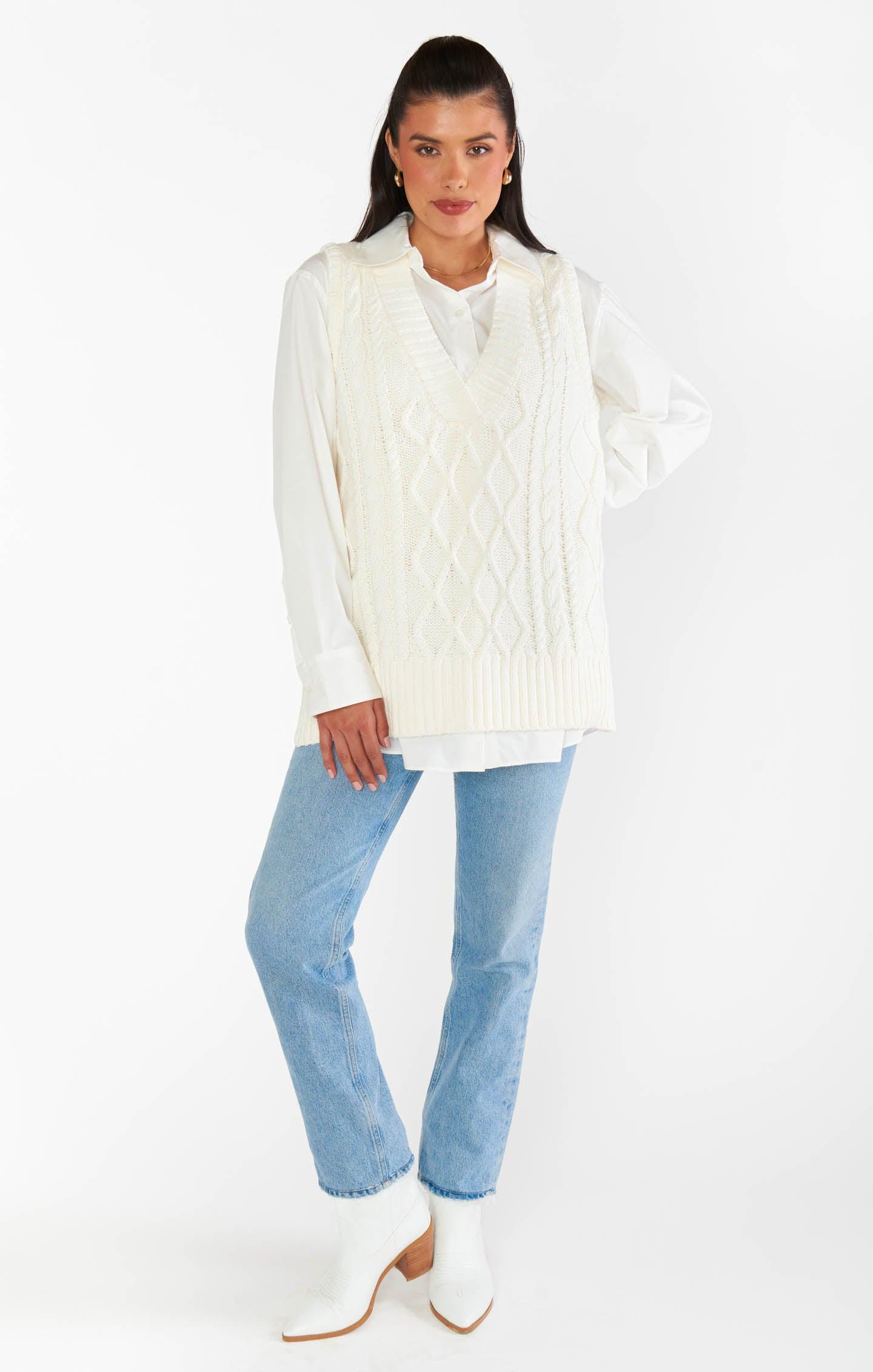 Reid Sweater Vest ~ Cream Cable Knit Product Image