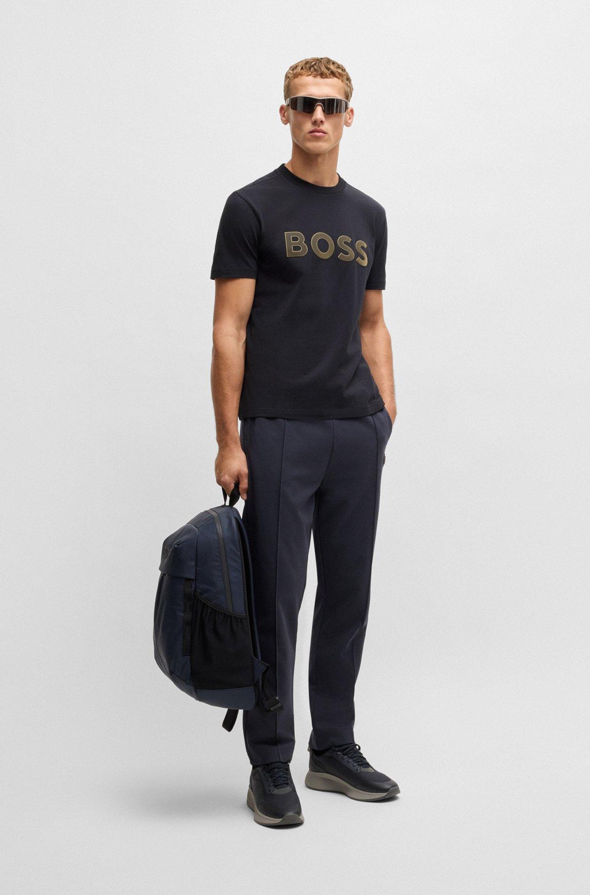 BOSS - Stretch-cotton T-shirt with large logo - Dark Blue Product Image