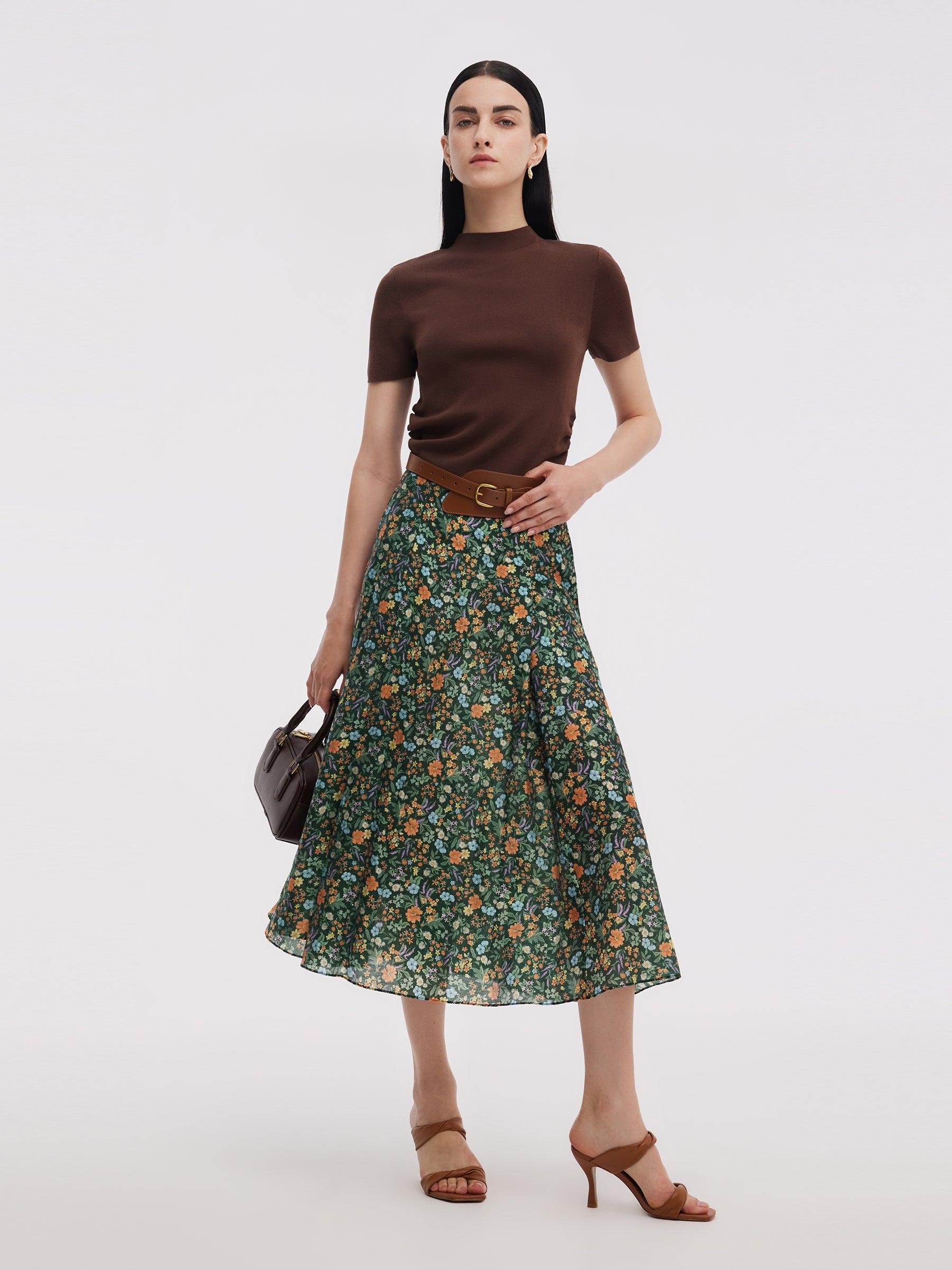 Tencel Blend Floral Print Women A-Line Skirt Product Image