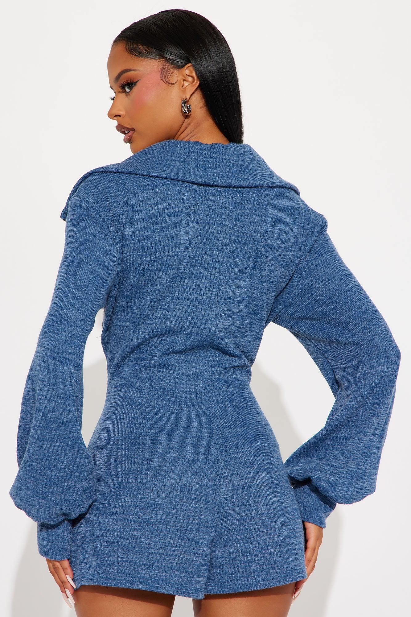 Next To You Sweater Romper - Blue Product Image