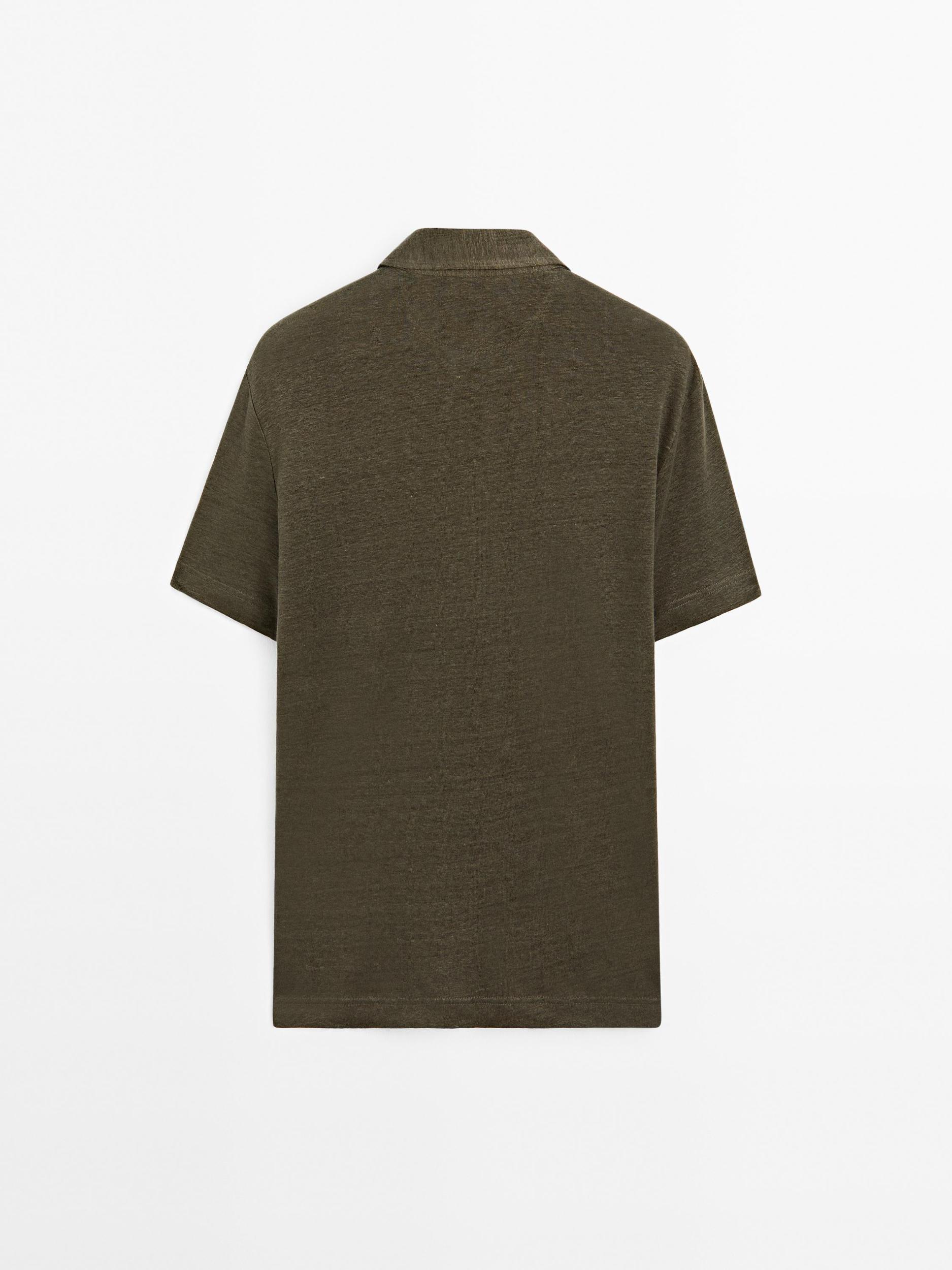 100% linen short sleeve polo shirt Product Image