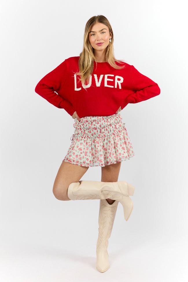 Cross My Path Ivory and Red Drop Smocked Waist Mini Skort FINAL SALE Product Image