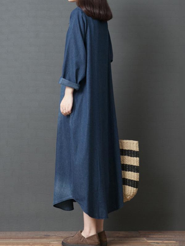 Loose Denim Shirt Maxi Dresses Product Image