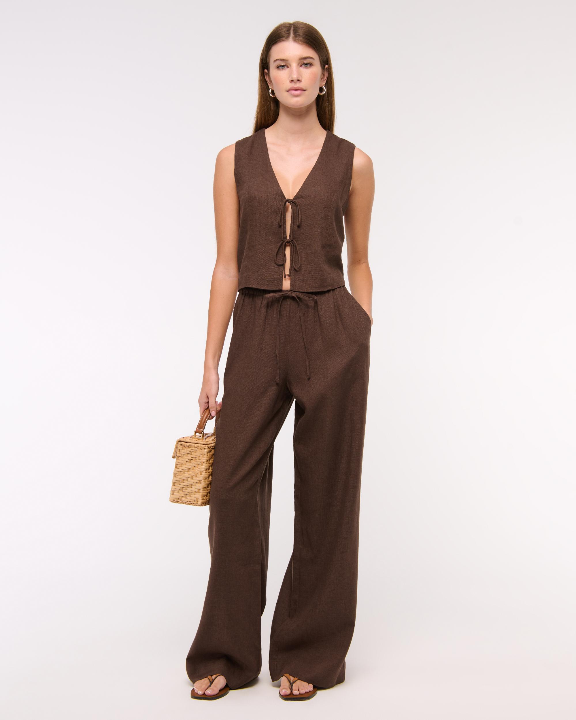 Tie-Front Linen-Blend Vest Product Image