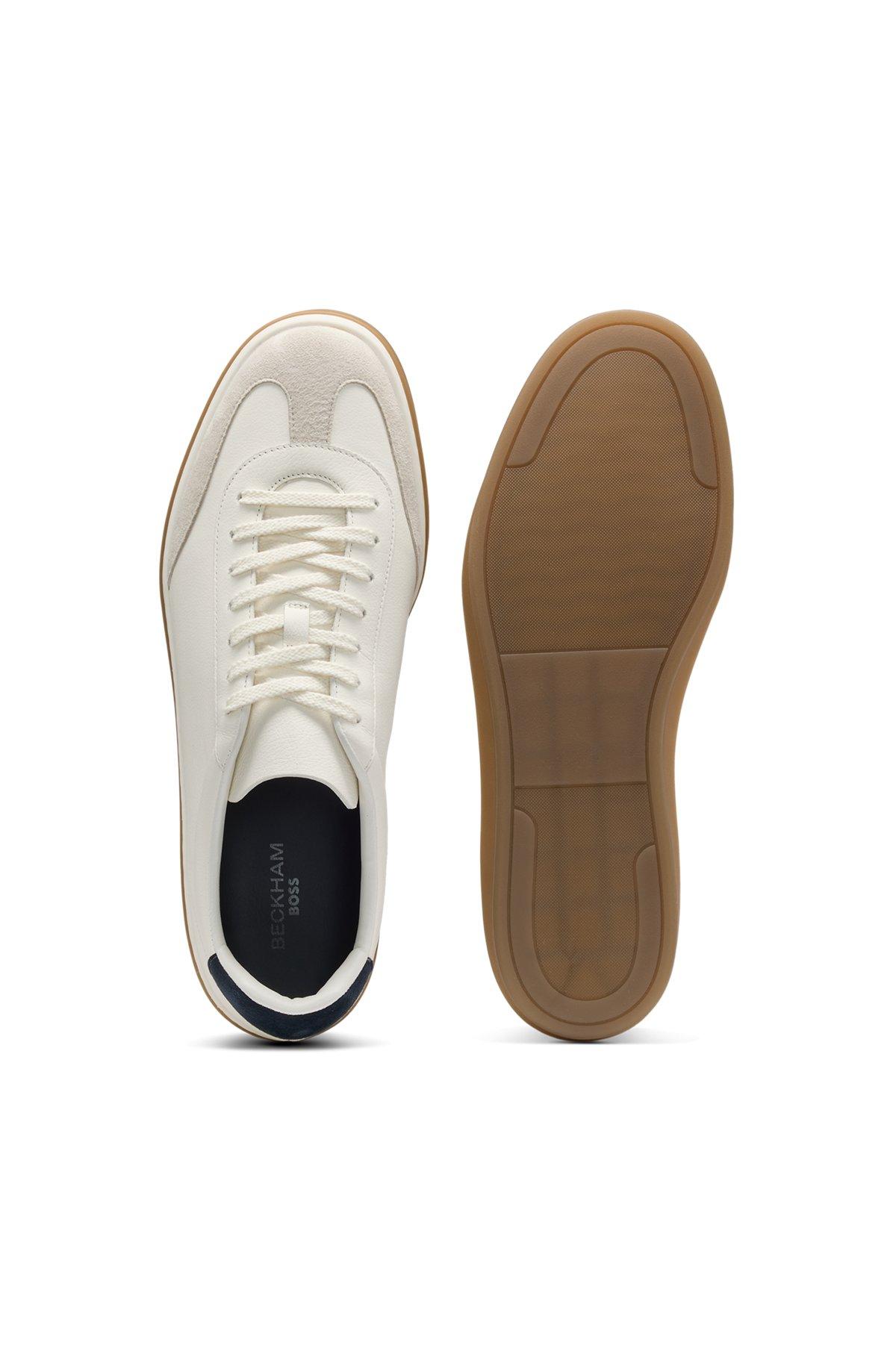 BOSS - BECKHAM x BOSS leather trainers with suede trims - White Product Image