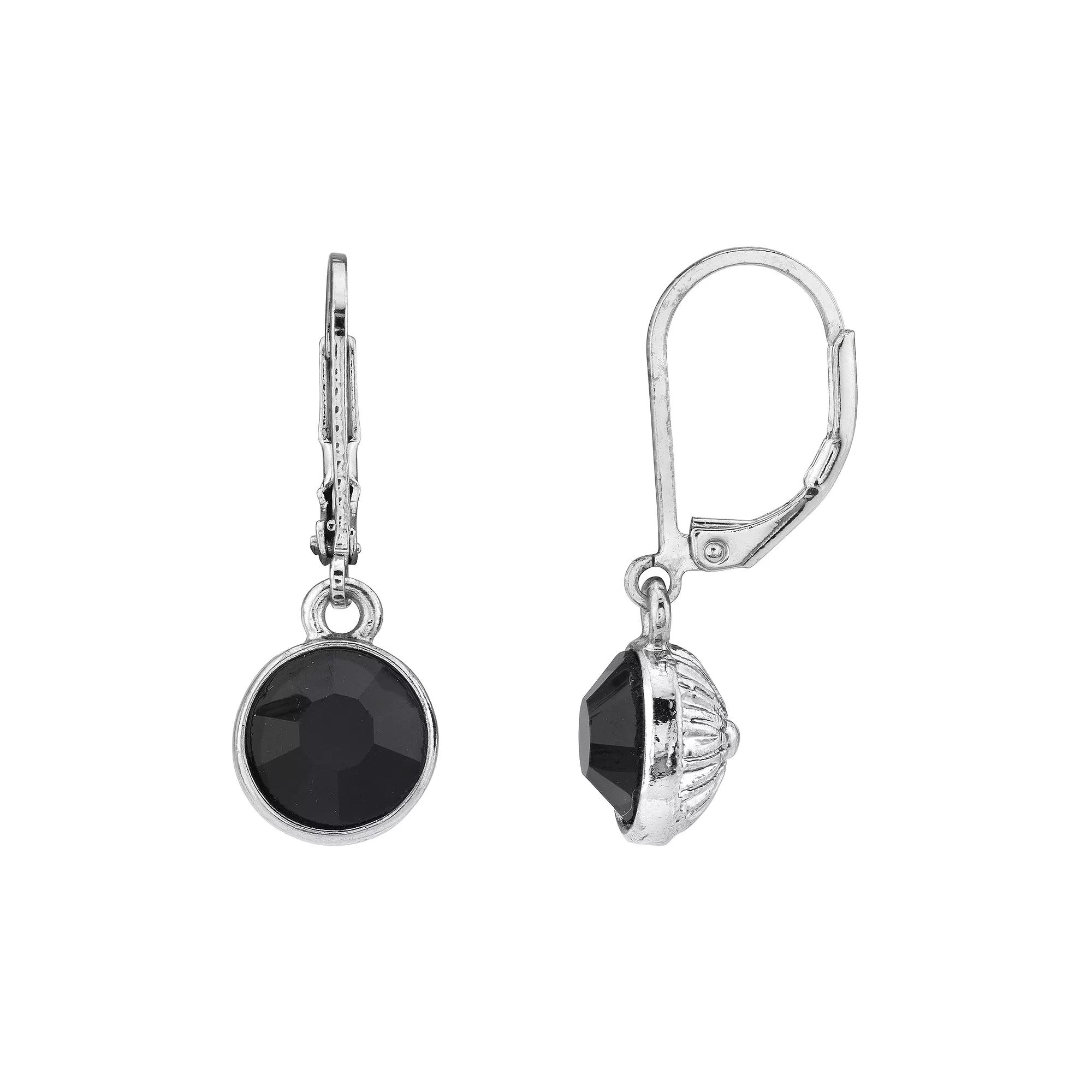 1928 Silver-Tone Black Drop Earrings, Women's Product Image