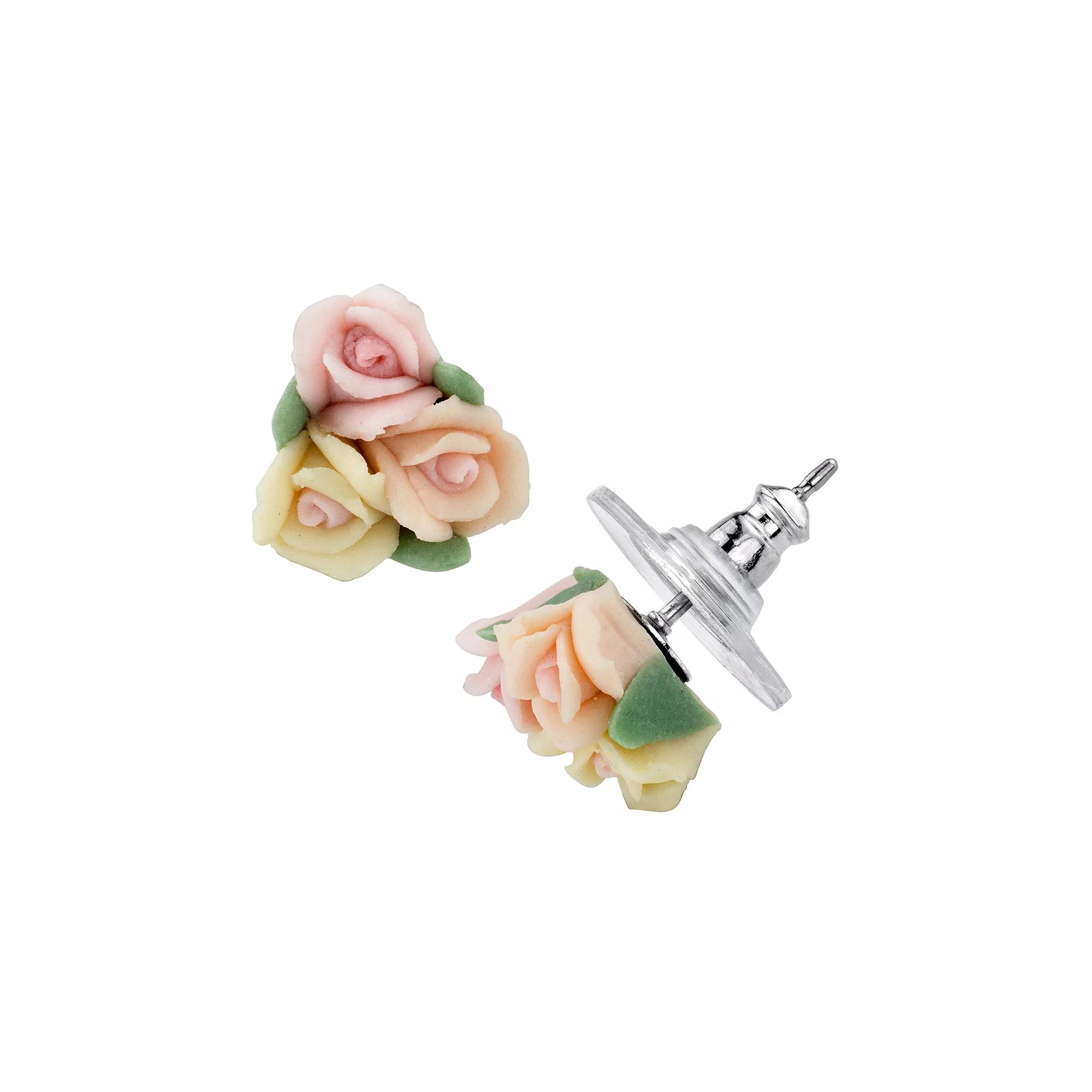 1928 Porcelain Rose Cluster Stud Earrings, Womens, Multicolor Product Image
