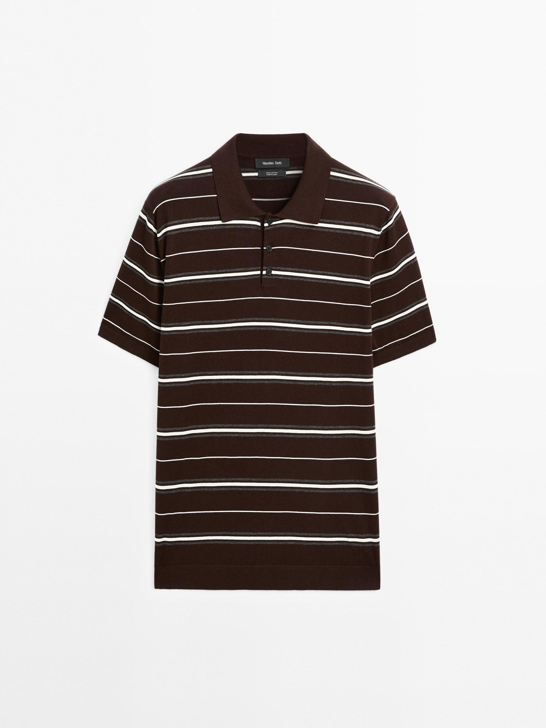 100% cotton striped knit polo shirt Product Image