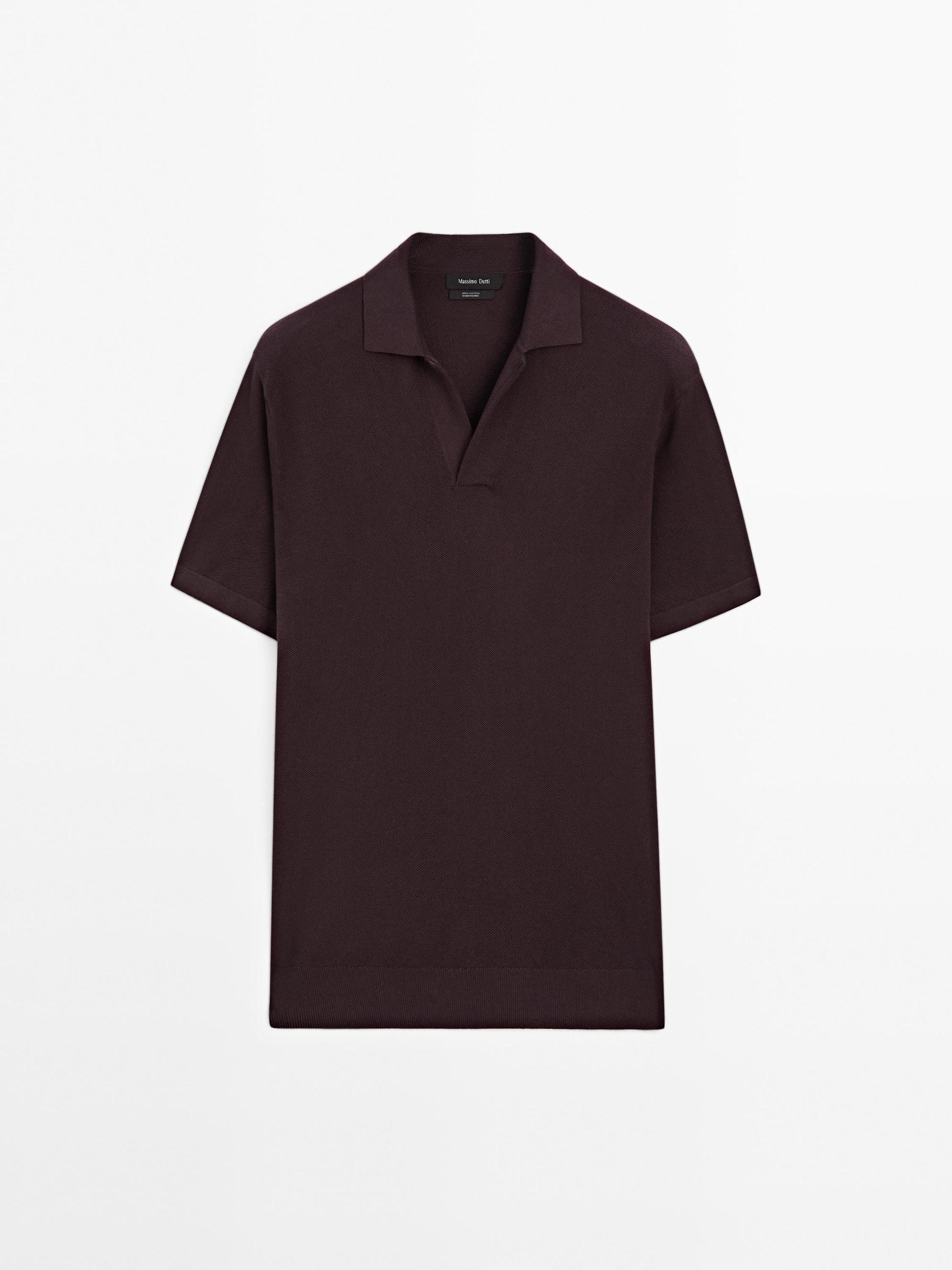 Knit V-neck polo shirt Product Image