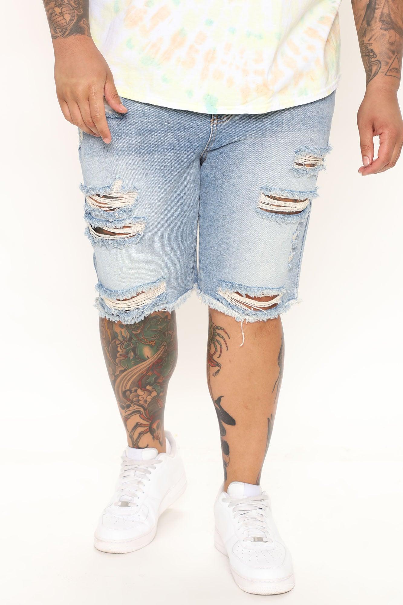 Back To It Distressed Raw Hem Slim Denim Shorts - Light Wash Product Image