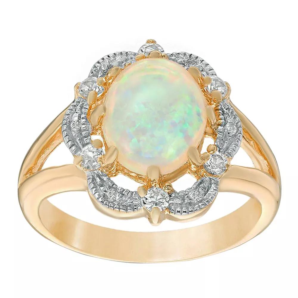 Gemminded 18k Gold Over Silver Lab-Created Opal Ring with White Topaz, Women's, Size: 5, Sterling Silver Product Image