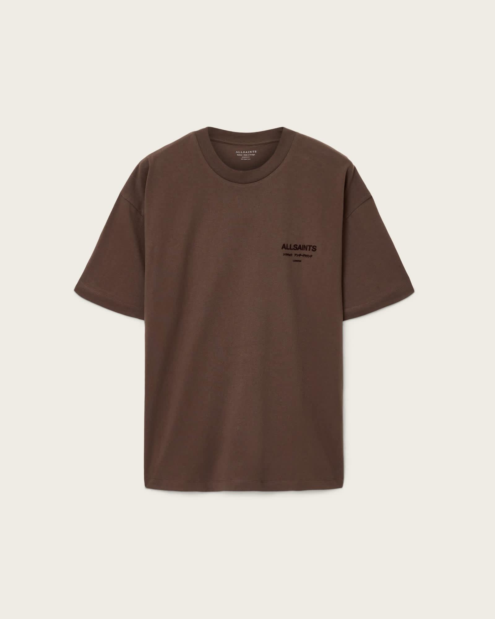 Xander Flocked Logo Oversized T-Shirt Bitter Brown | ALLSAINTS US Product Image