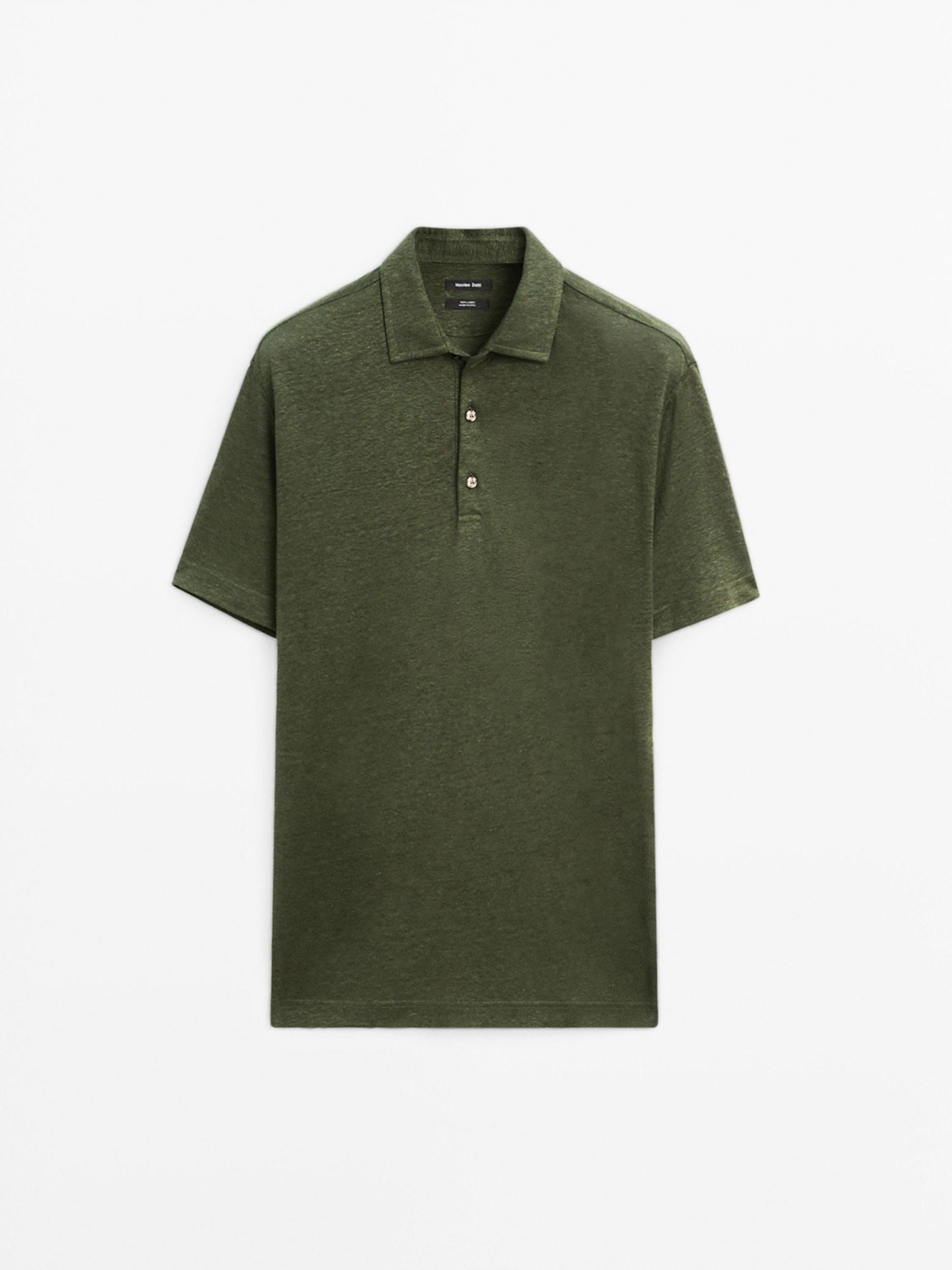 100% linen short sleeve polo shirt Product Image