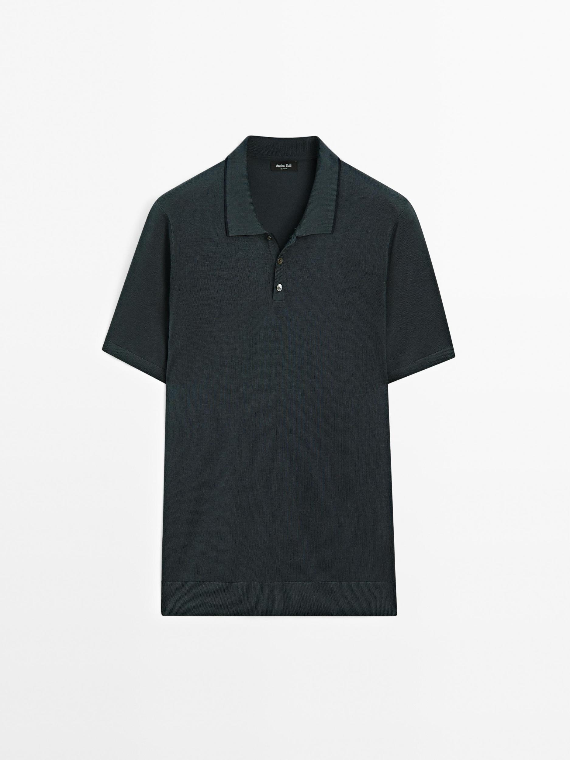 Knit polo shirt with coloured collar detail Product Image