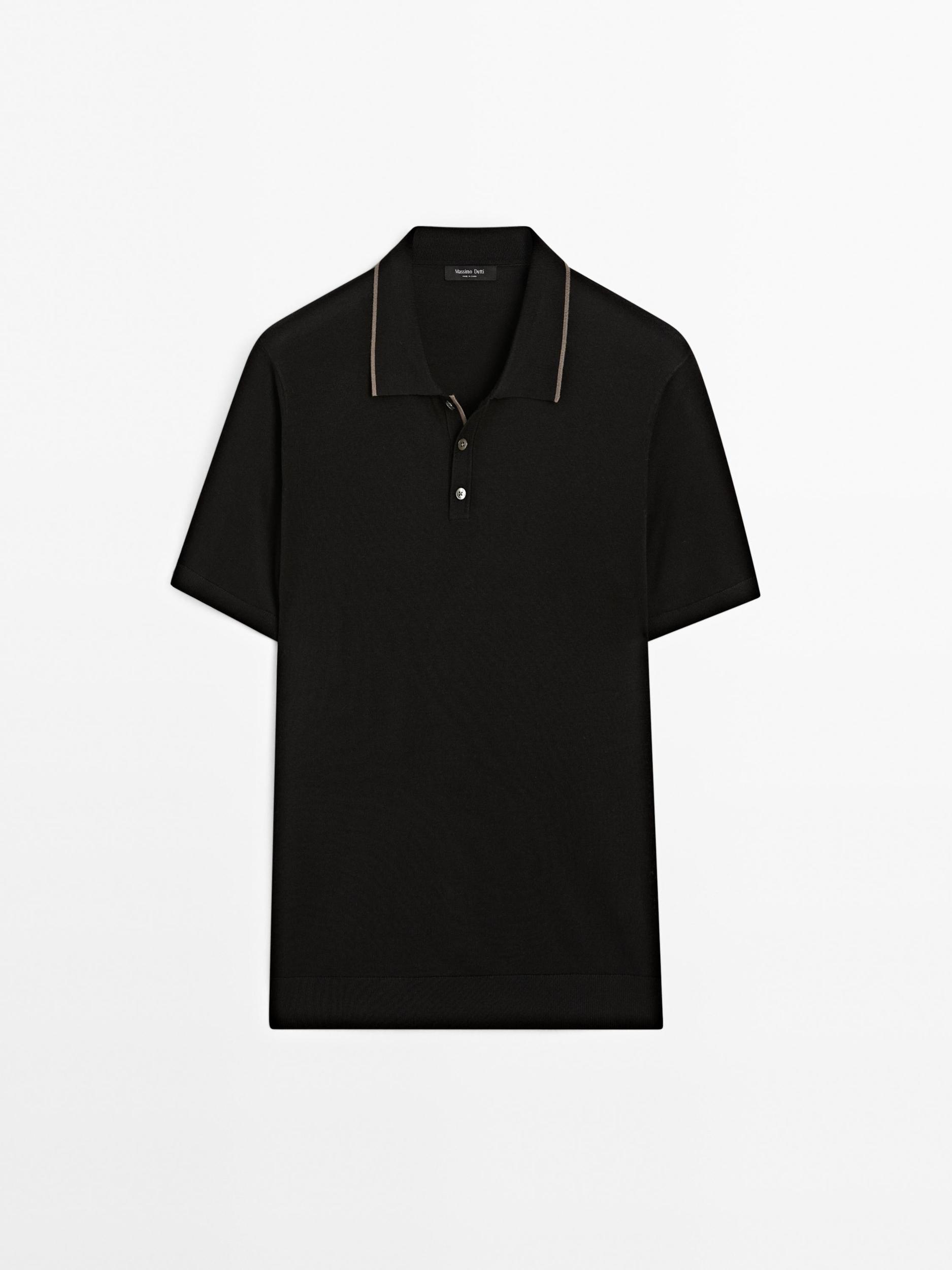 Knit polo shirt with coloured collar detail Product Image