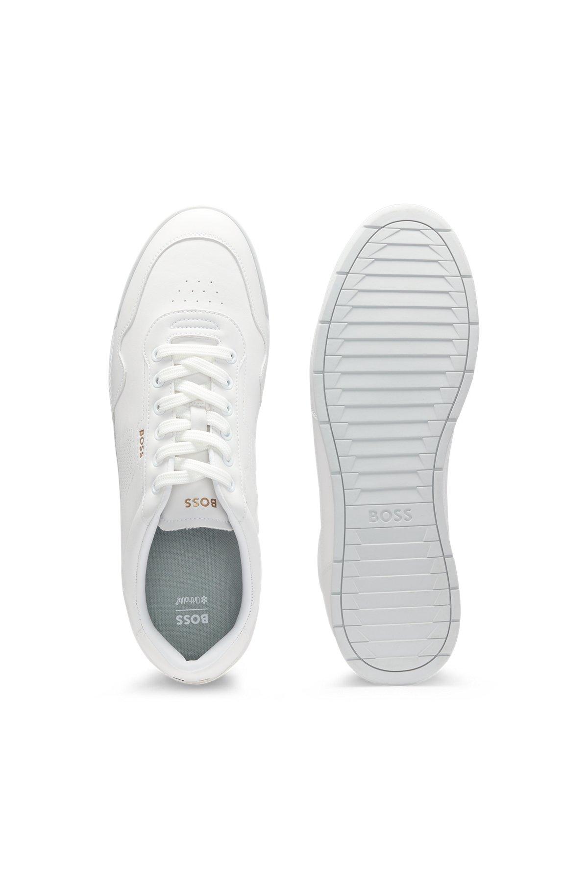 BOSS - Leather trainers with gold-tone logo - White Product Image