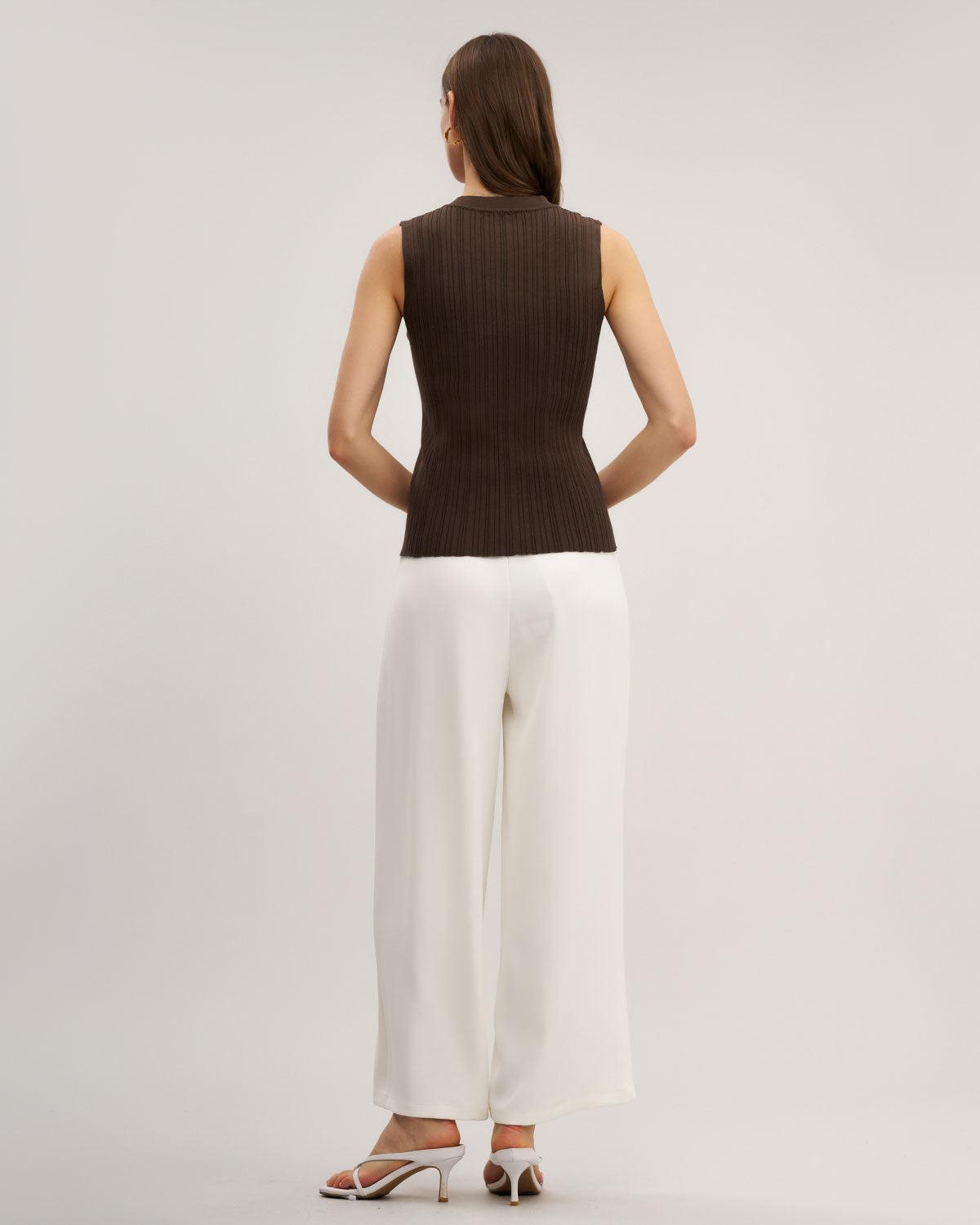 Brown Round Neck Knit Tank Top Product Image