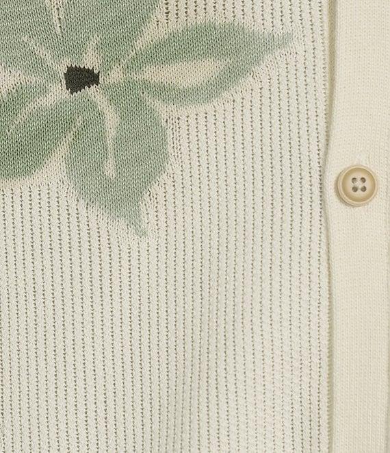 Rowm Outsider's Oasis Short Sleeve Jacquard Flower Button Front Sweater Knit Shirt Product Image