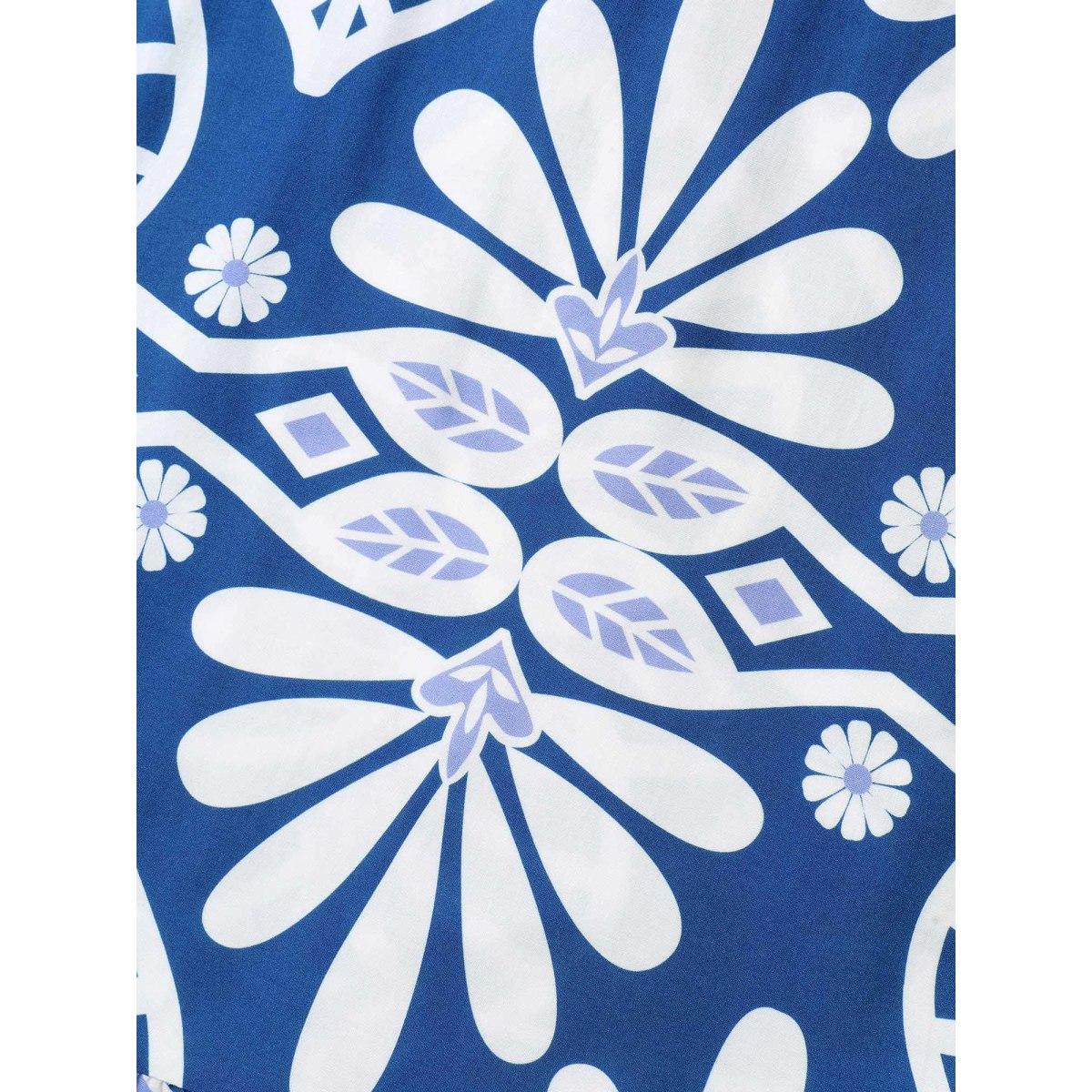 Plus Size Rayon Ornate Print Cinched-Waist Midi Dress Indigo Women V-neck Short sleeve Curvy BloomChic 18-20/2X Product Image