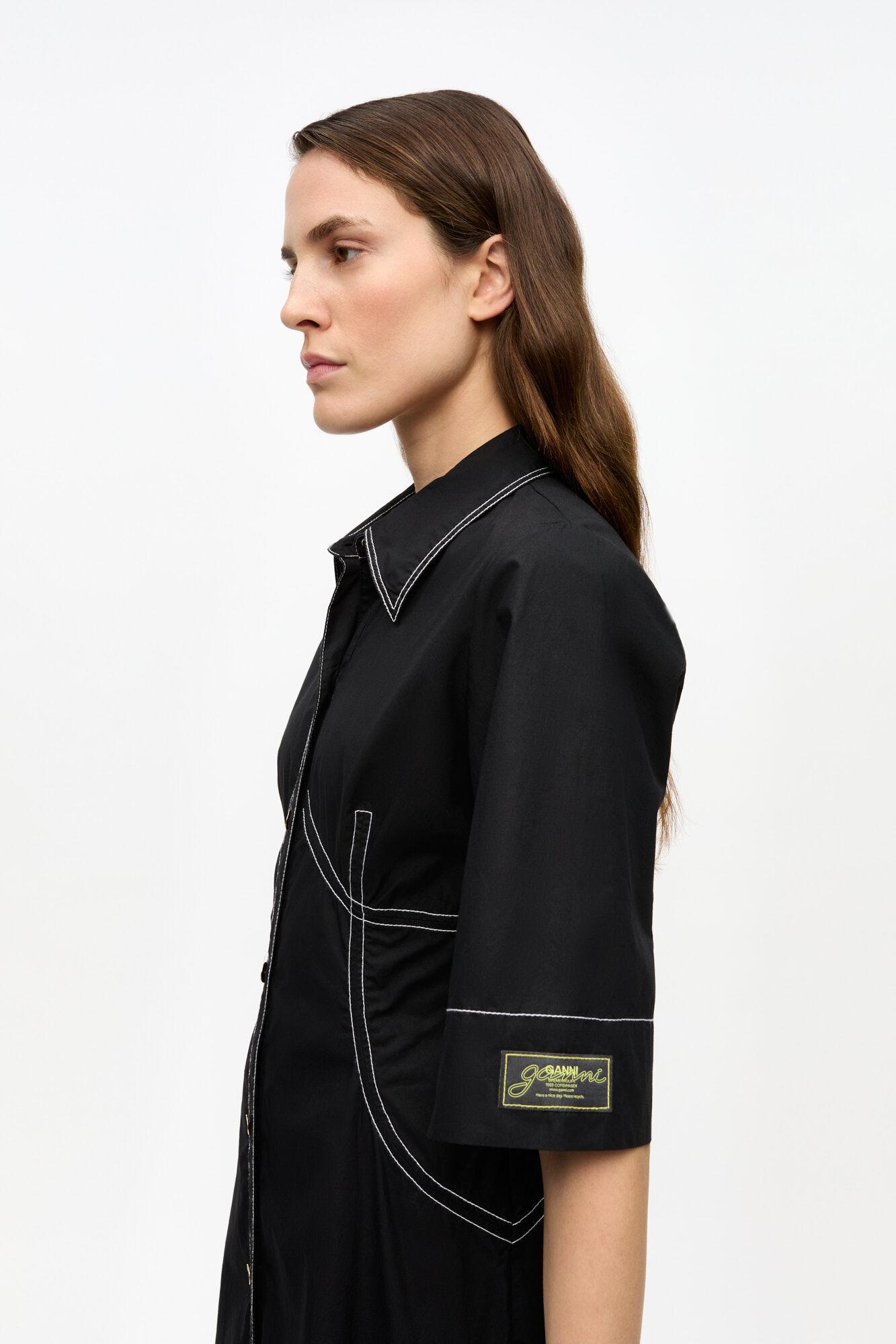 Black Cotton Poplin Shirt Dress Product Image