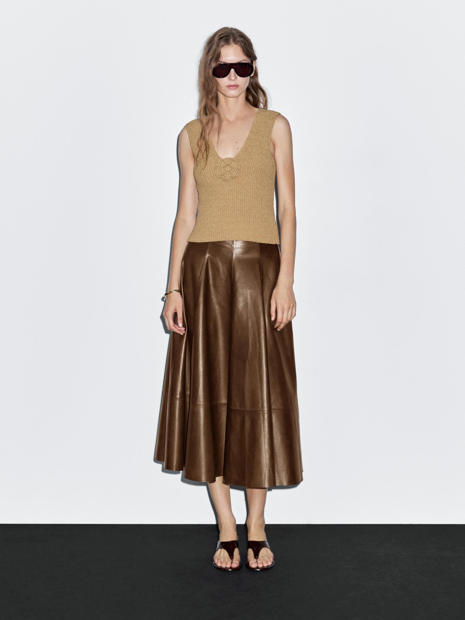 Nappa leather flared midi skirt Product Image