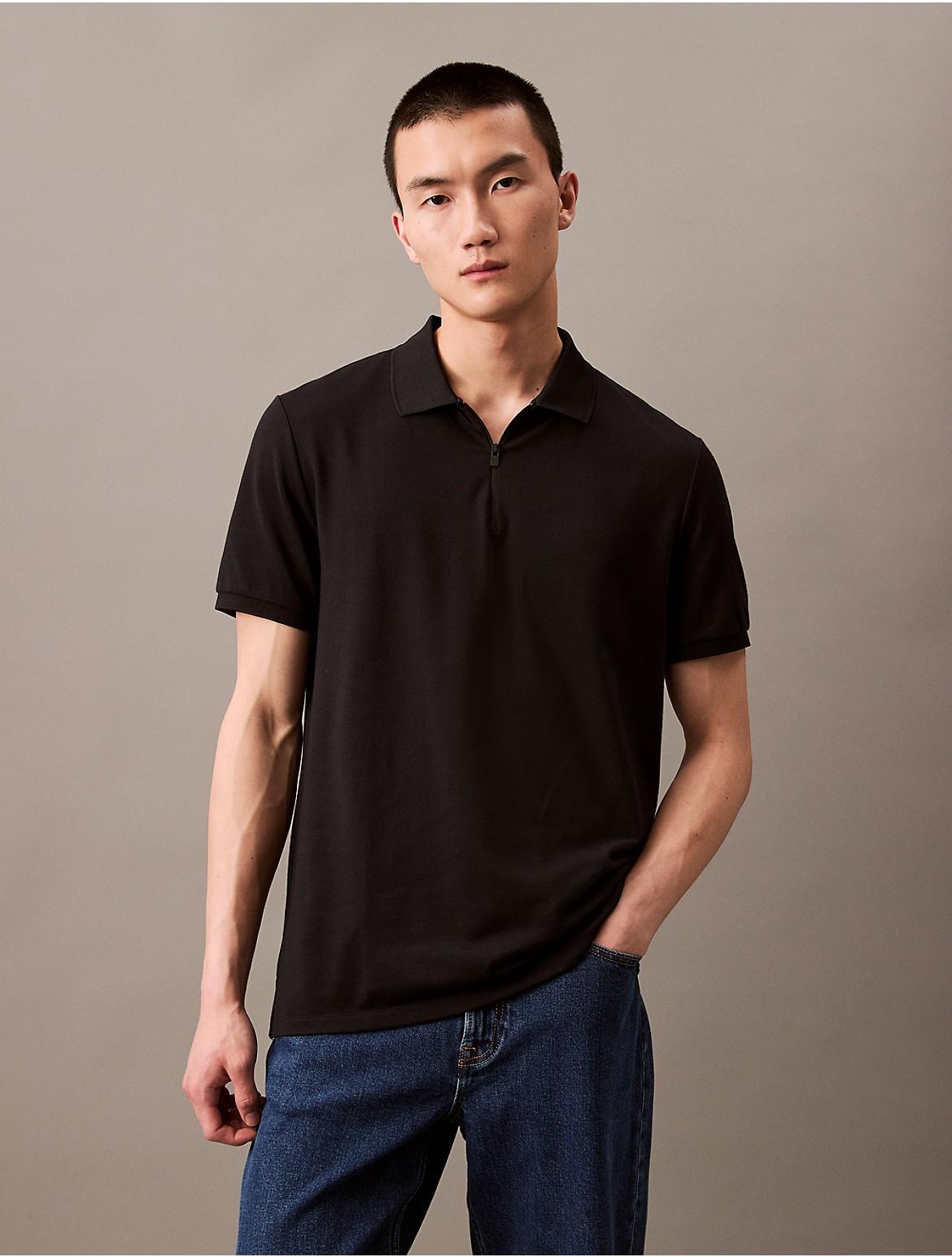 Calvin Klein Mens Tech Pique Zip Polo Shirt - Black Product Image