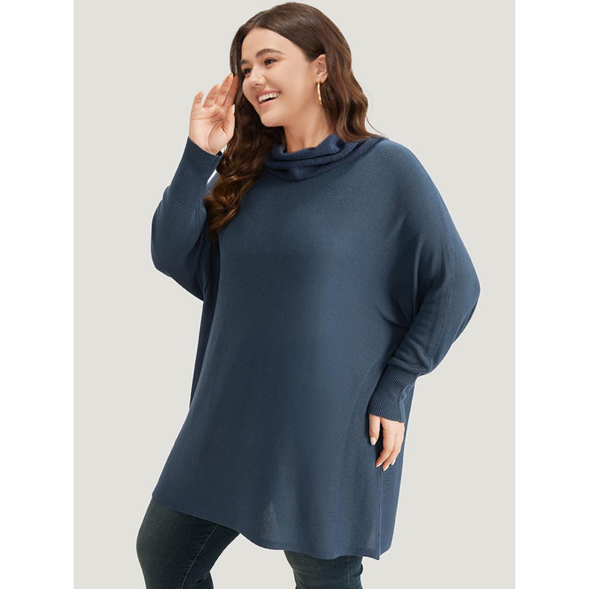 Plus Size Supersoft Essentials Solid Turtle Neck Batwing Sleeve Pullover Aegean Women Casual Loose Long Sleeve Turtleneck Dailywear Pullovers BloomChic 22-24/3X Product Image
