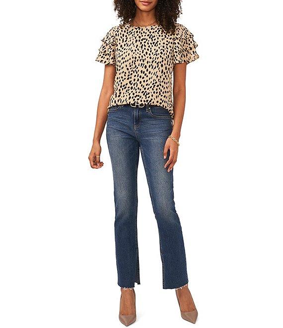 Vince Camuto Tiered Ruffle Short Sleeve Leopard Print Blouse Product Image