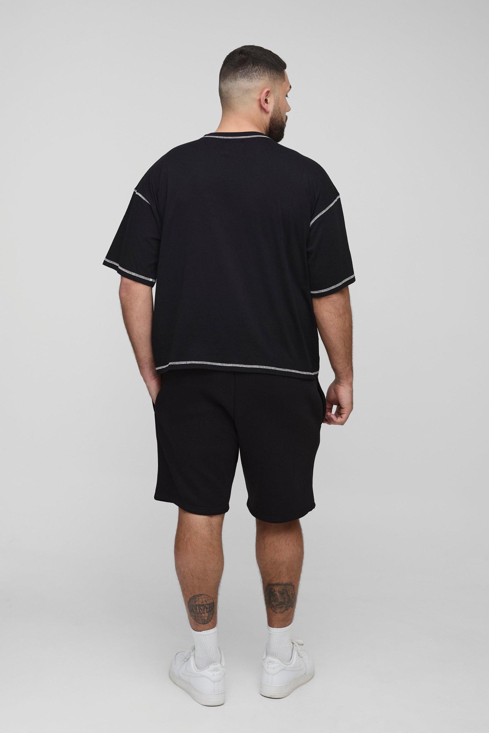 Plus Oversized Boxy Official Embroidered Contrast Stitch T-Shirt | boohooMAN USA Product Image