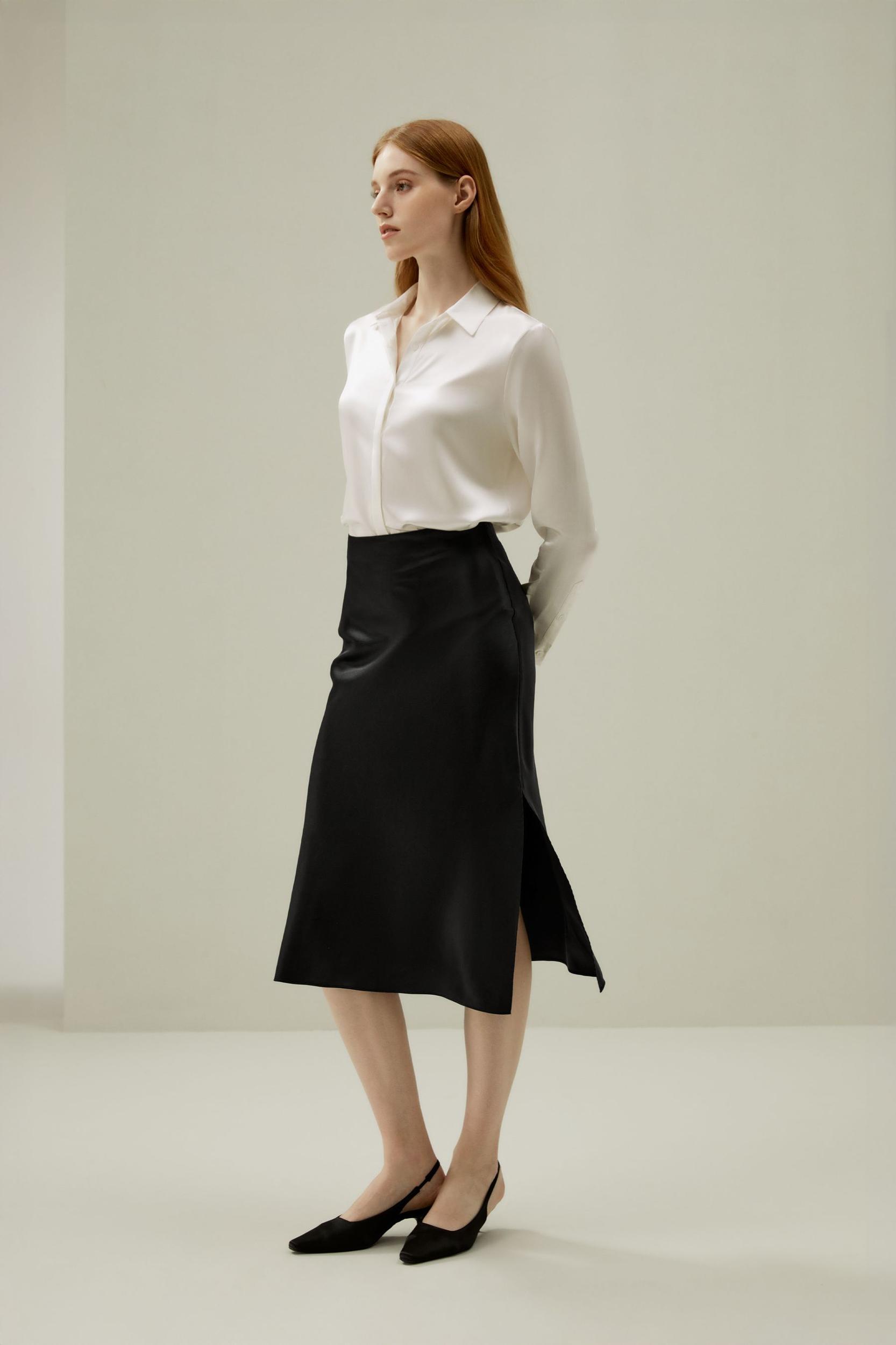 LILYSILK Silk Shirt Women - Dark Gray Mulberry Silk - Non-Toxic Dyes Concealed Mother-Of-Pearl Buttons Blouse Petite M Product Image