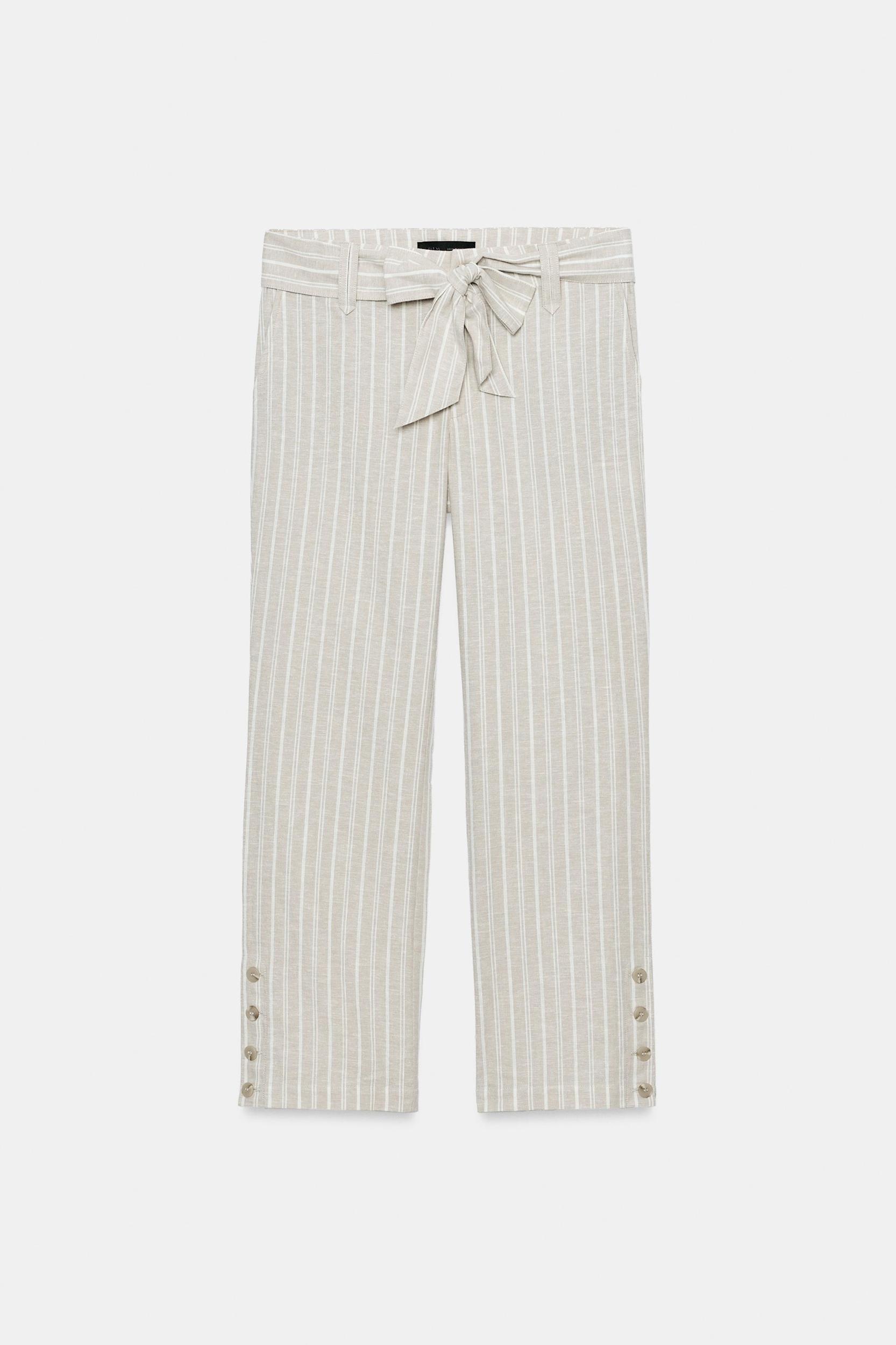 STRIPED BELTED LINEN PANTS Product Image