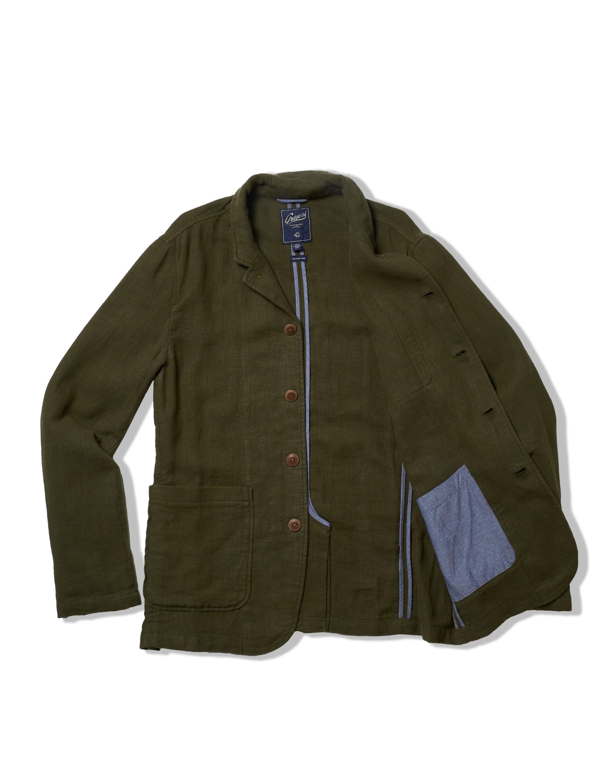 Nelson Ramie Stand Up Collar Blazer - Dark Olive Product Image