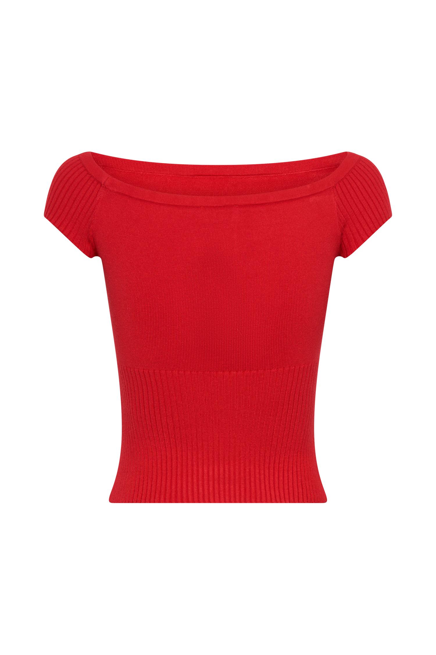 Mathilde Ribbed Knit Off Shoulder Top - Ruby Product Image