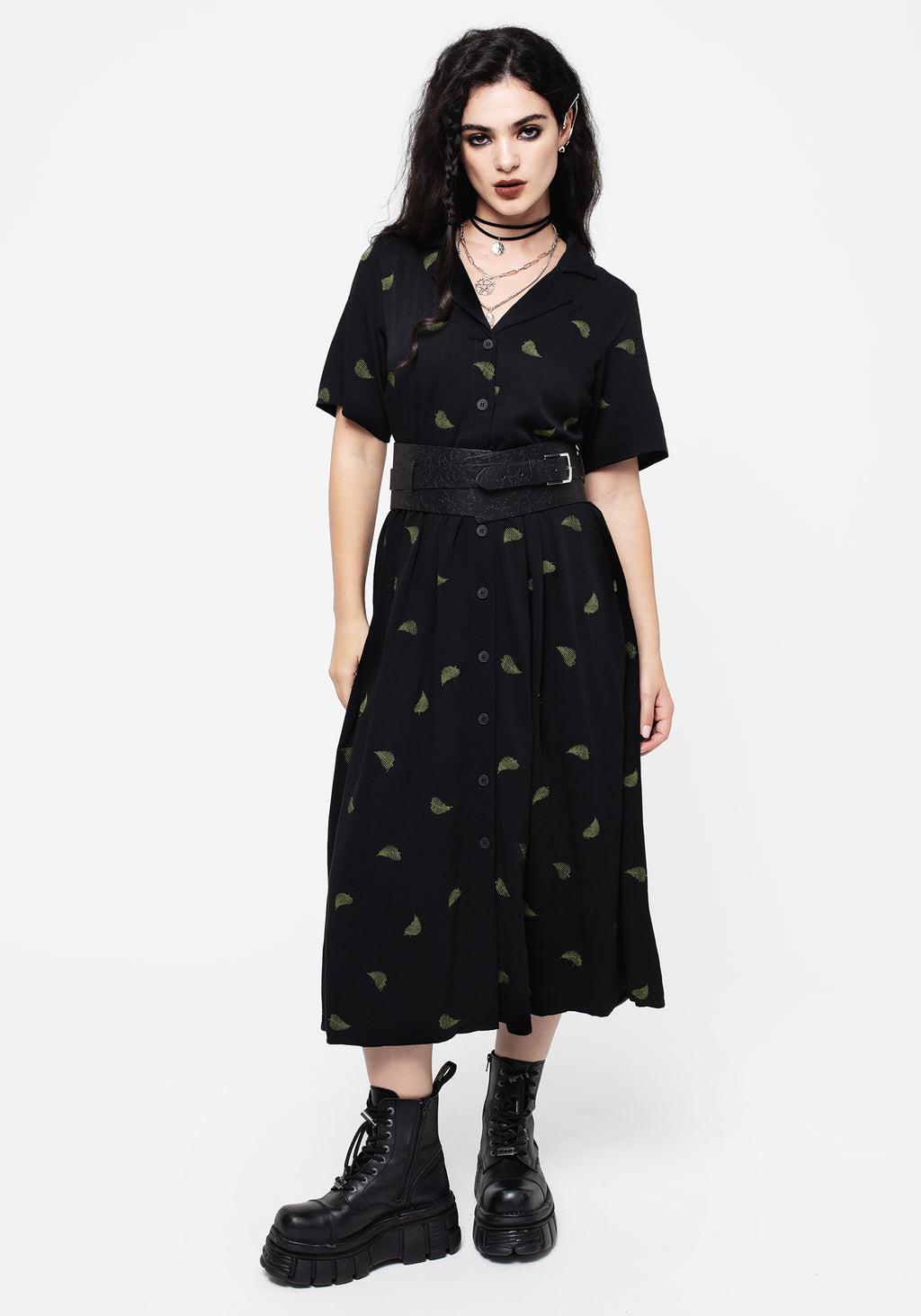 Osmunda Fern Embroidered Midi Shirt Dress Product Image